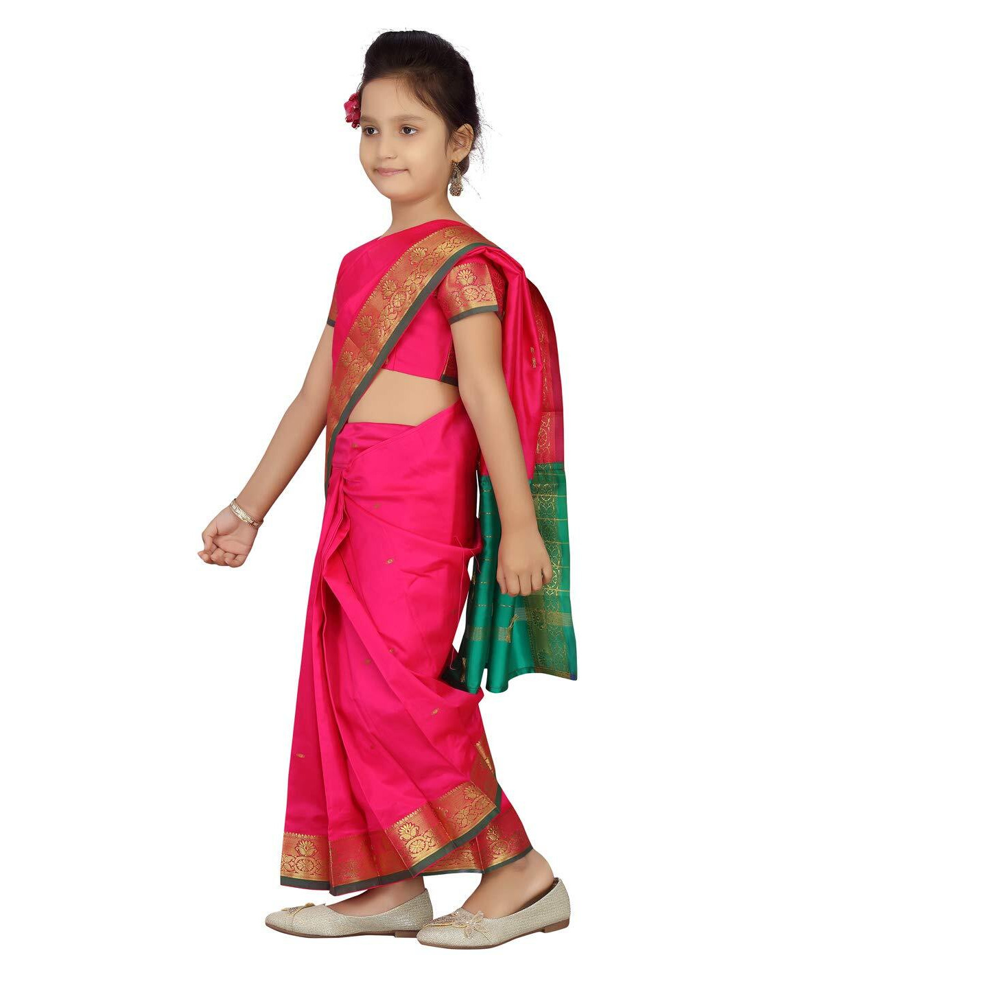 Aarika Girls Rani Colour Saari (SR-20690-RANI-24)