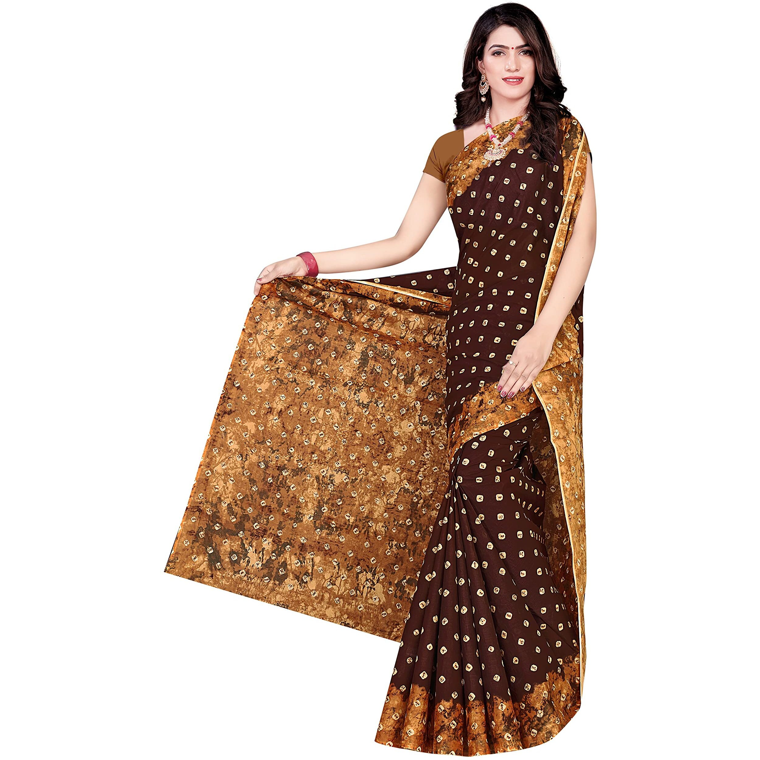 TAMAIRA FASHION Womens Plain Weave Pure Cotton Saree Without Blouse Piece(2355_Dark Chocolate)