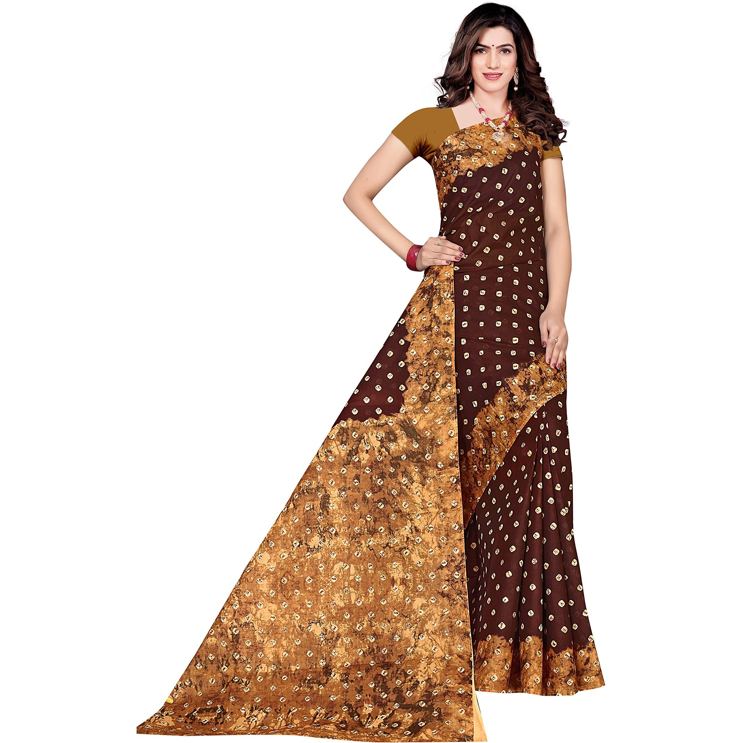 TAMAIRA FASHION Womens Plain Weave Pure Cotton Saree Without Blouse Piece(2355_Dark Chocolate)