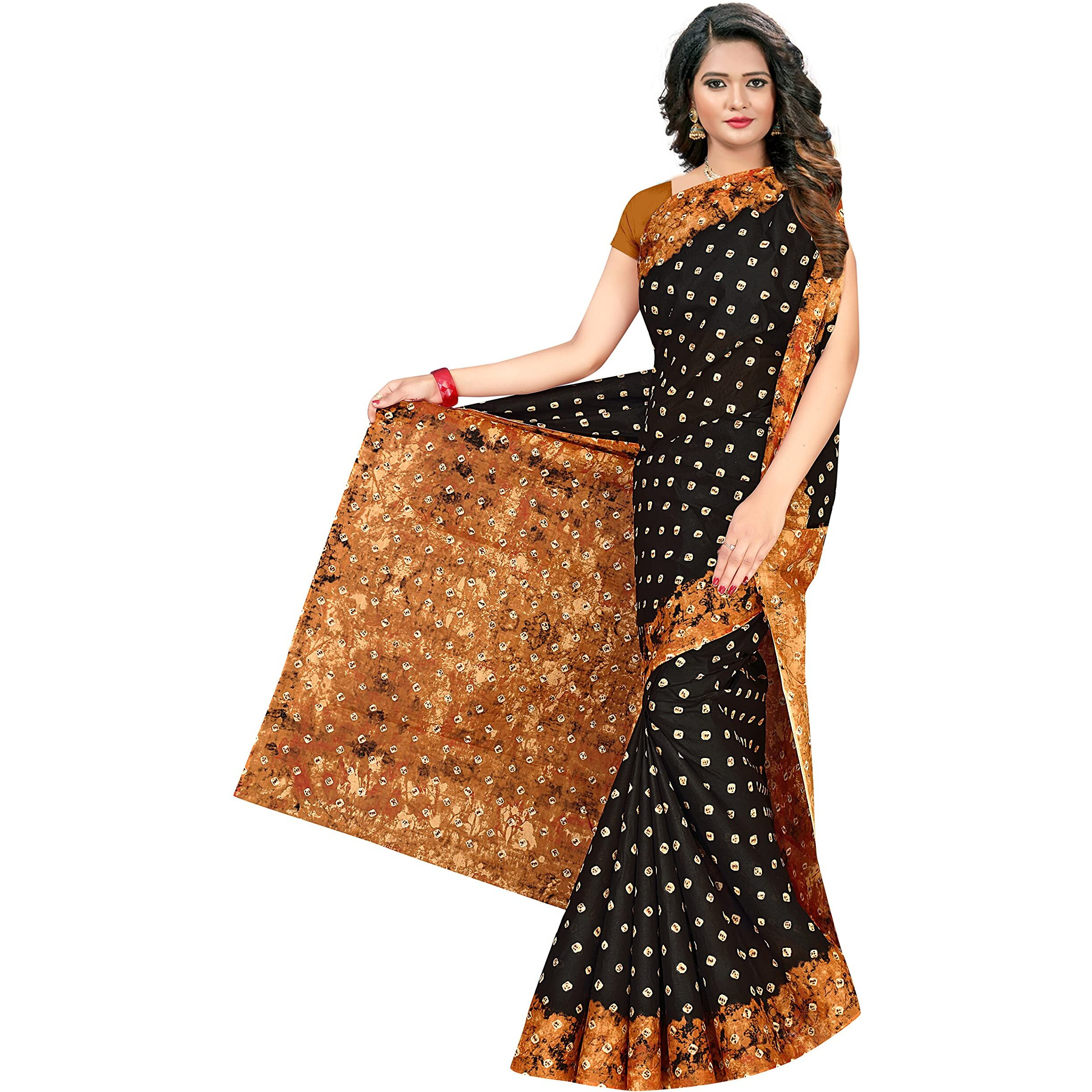 TAMAIRA FASHION Womens Plain Weave Pure Cotton Saree Without Blouse Piece(2355_Black)