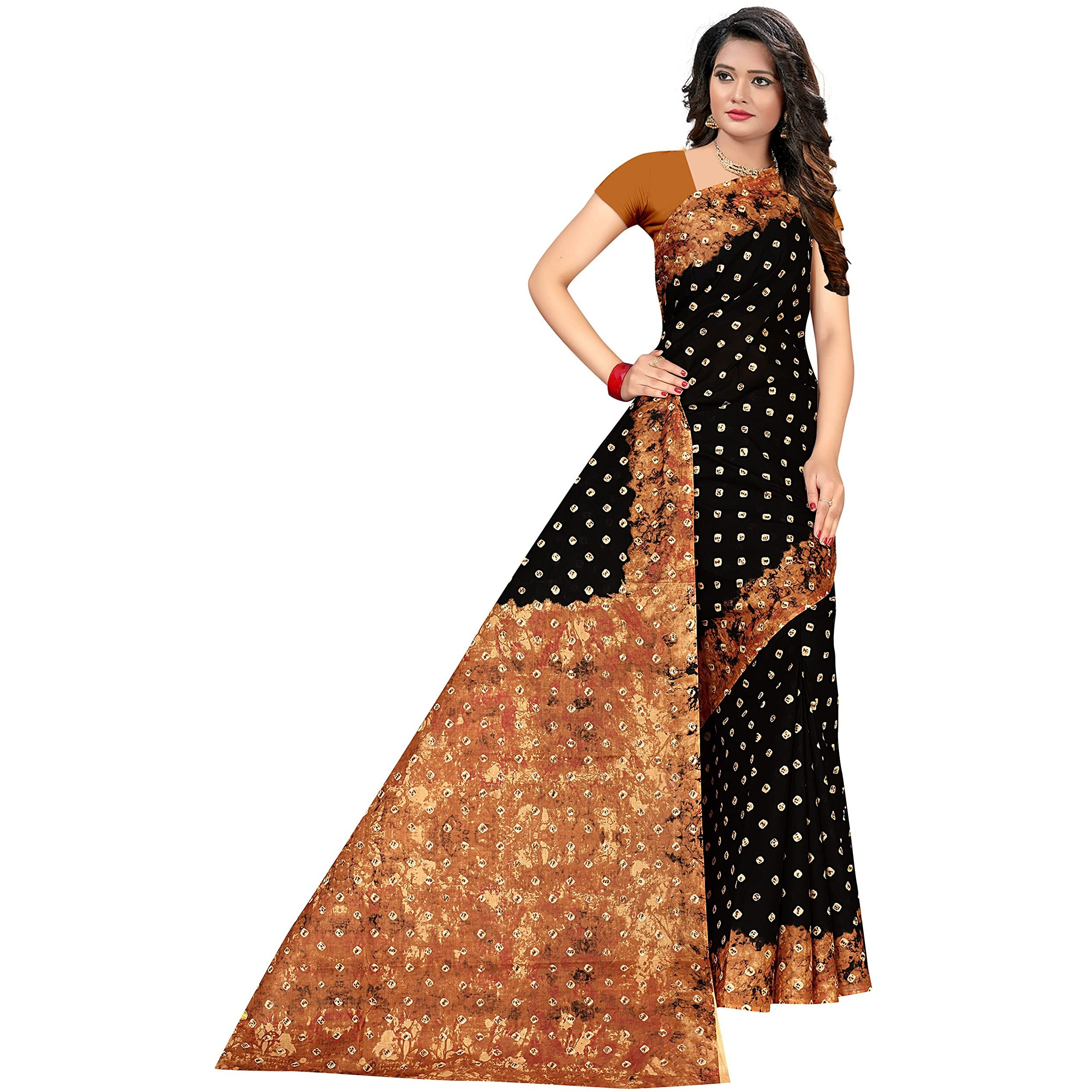 TAMAIRA FASHION Womens Plain Weave Pure Cotton Saree Without Blouse Piece(2355_Black)