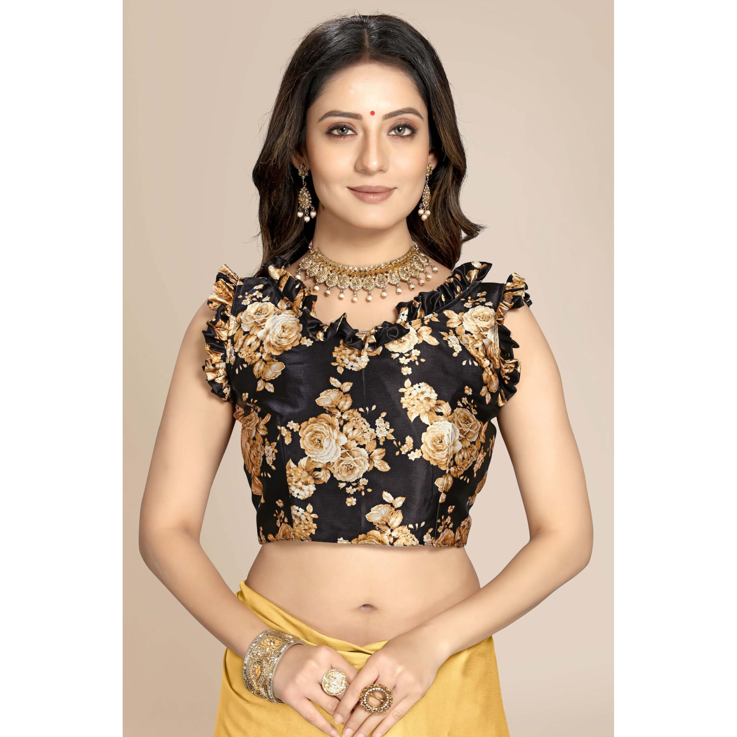 Kaugalian store Soft Satin Silk Saree for Girls and Women with Designer Digital Printed Blouse Piece - Golden