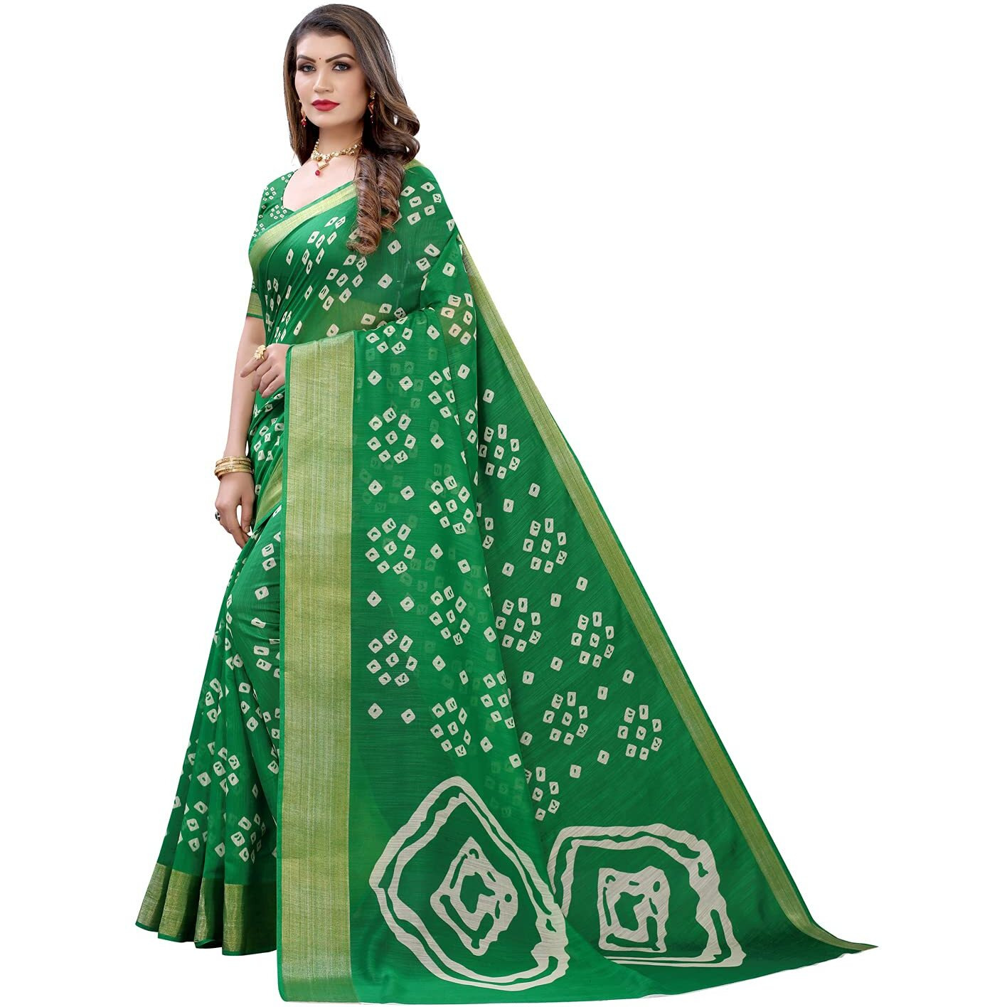 Satrani Womens Woven Cotton Blend Saree (1985ST486_Parrot Green)