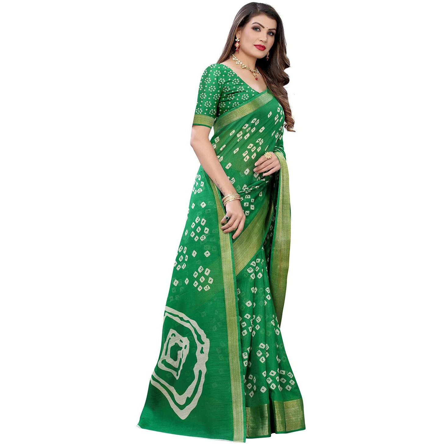 Satrani Womens Woven Cotton Blend Saree (1985ST486_Parrot Green)