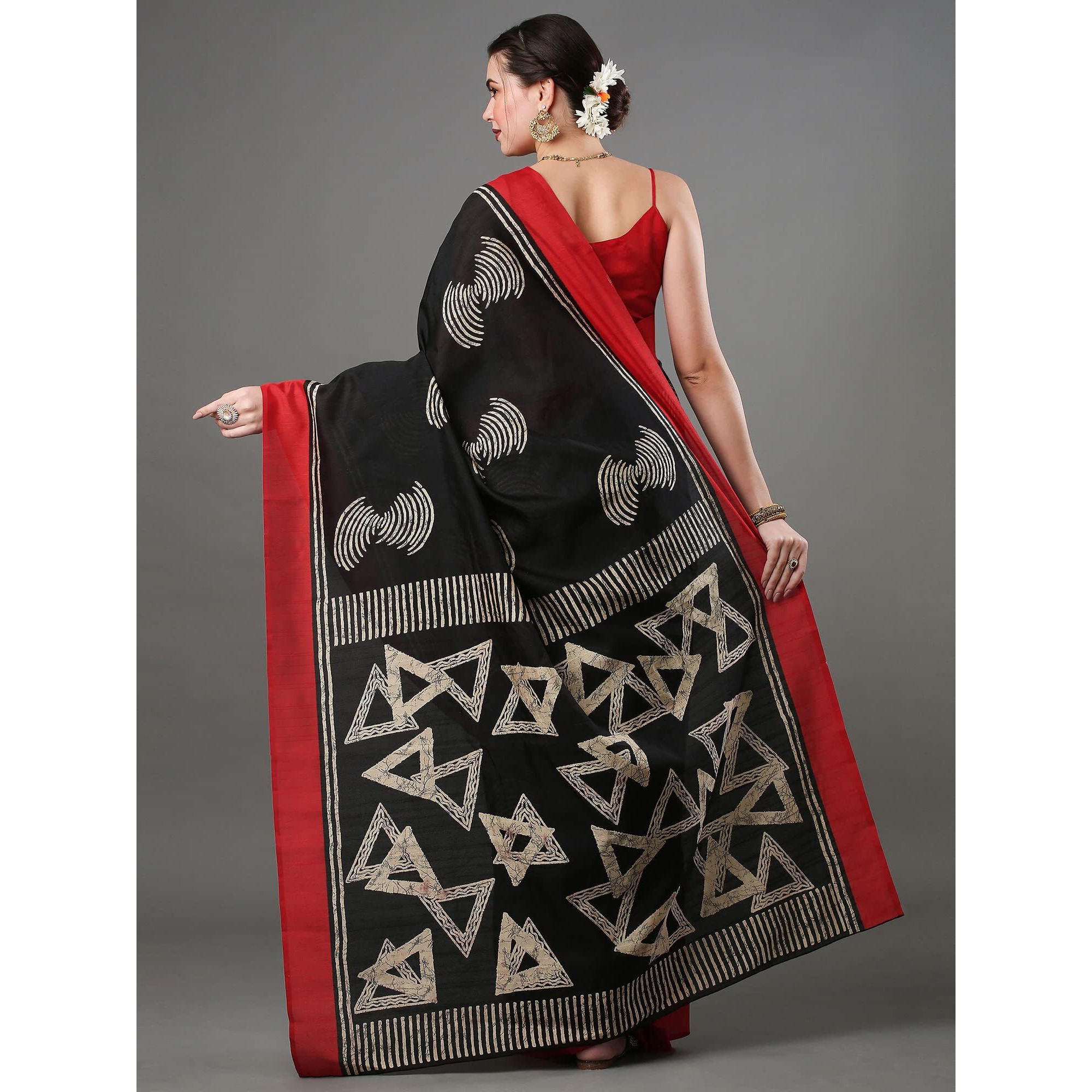 AKHILAM Womens Tussar Bhagalpuri Silk Peacock Saree With Unstitched Blouse Piece (Black_22WOM22905)