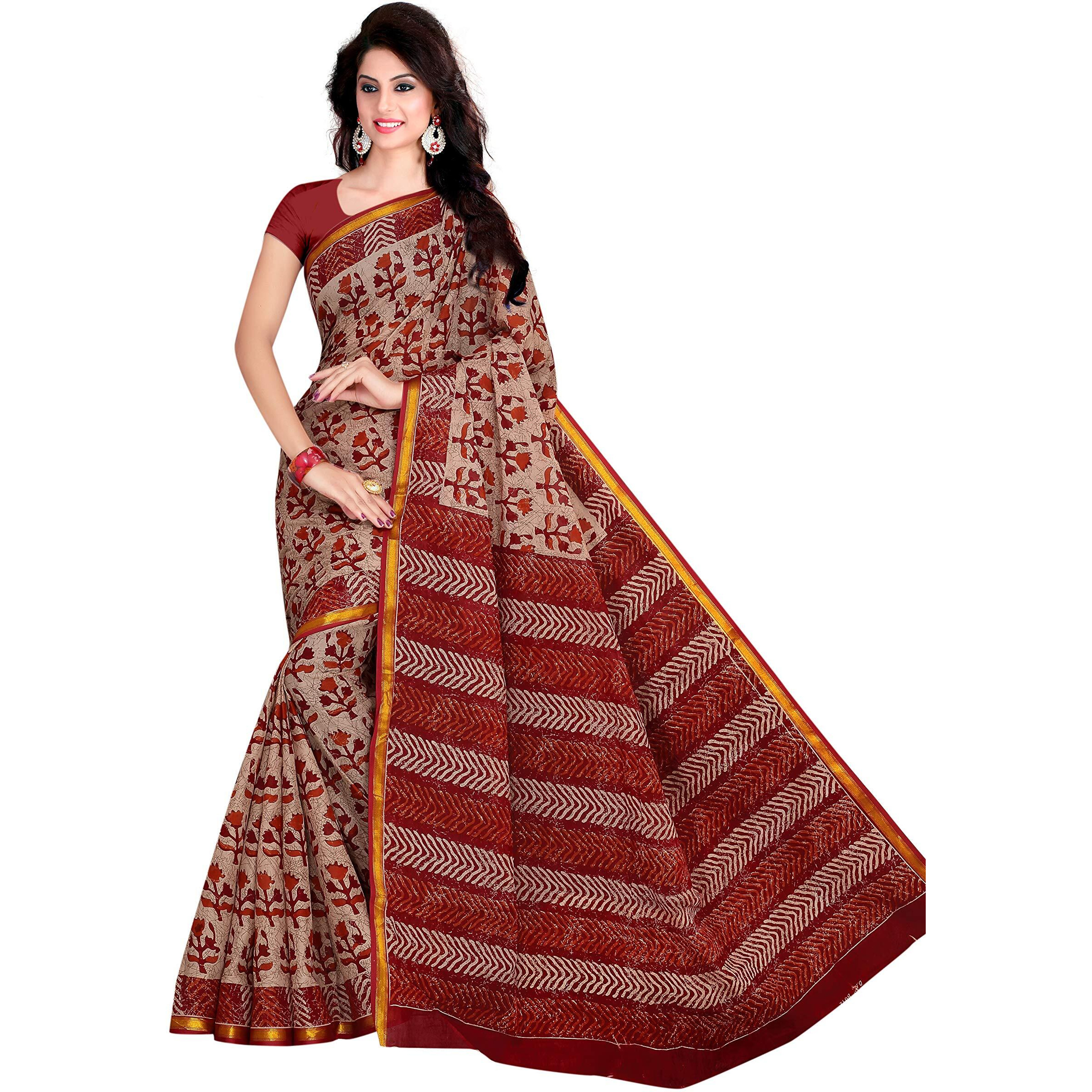 TAMAIRA FASHION Womens Cotton Saree With Blouse Piece (4T-5K69-Cp4M_Beige)