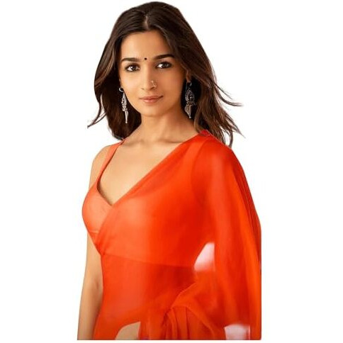Regolith Designer Saree Womens Plain Polyester Saree (Aiaplainvol1_Orange)