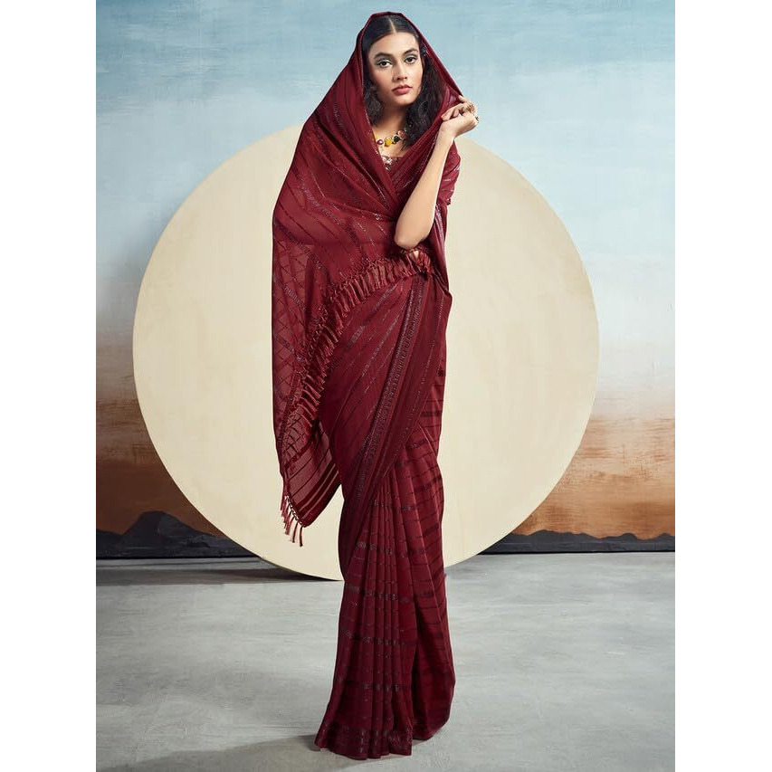 Satrani Womens Pure Georgette Saree (3473S691N_Maroon)