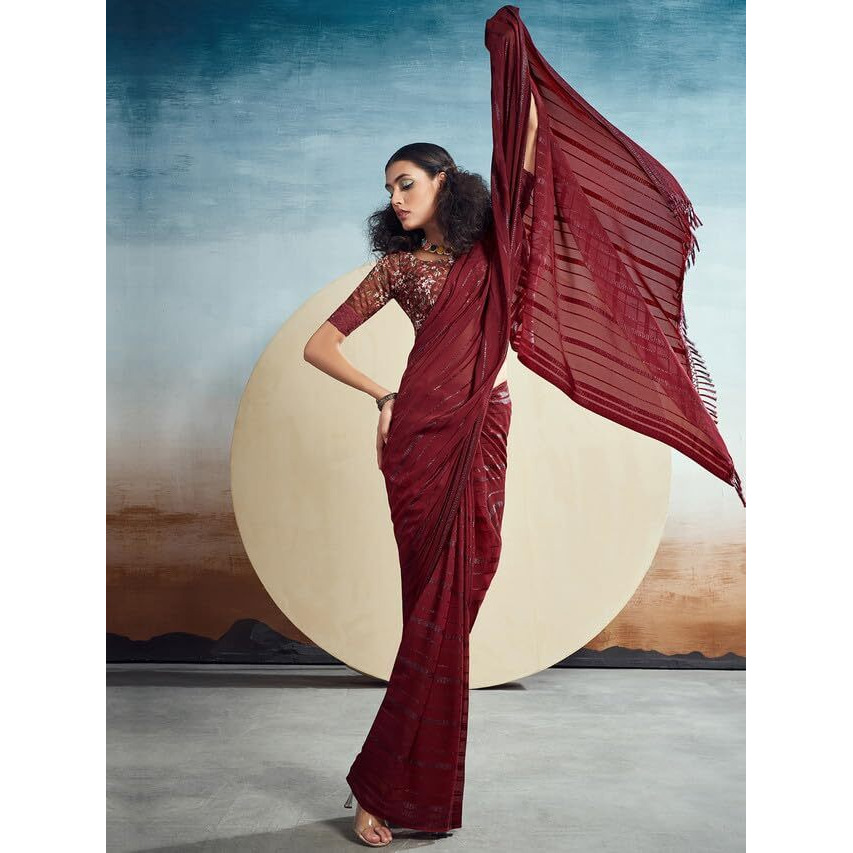 Satrani Womens Pure Georgette Saree (3473S691N_Maroon)