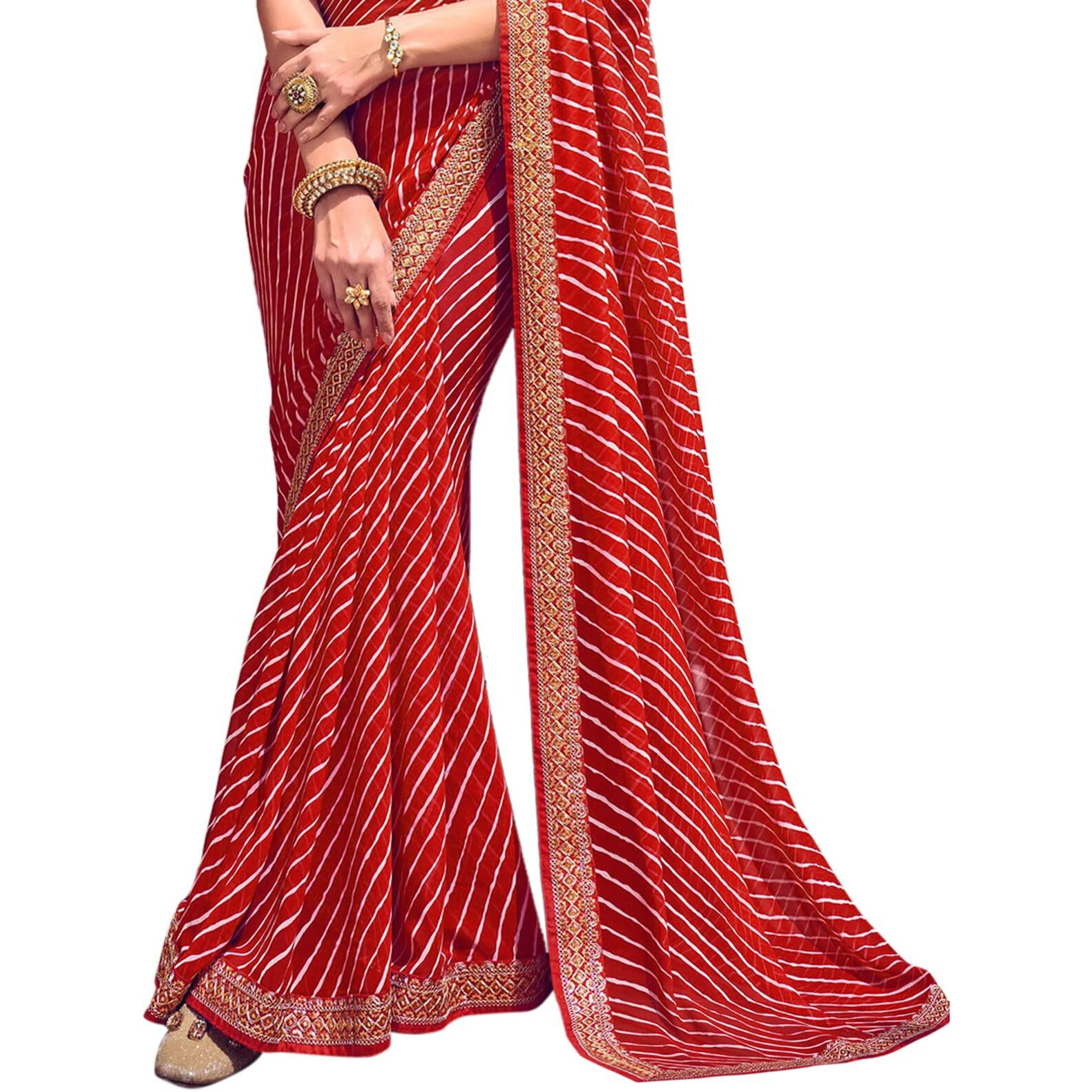 Satrani Womens Knit Pure Georgette Saree (2555S282N_Red)