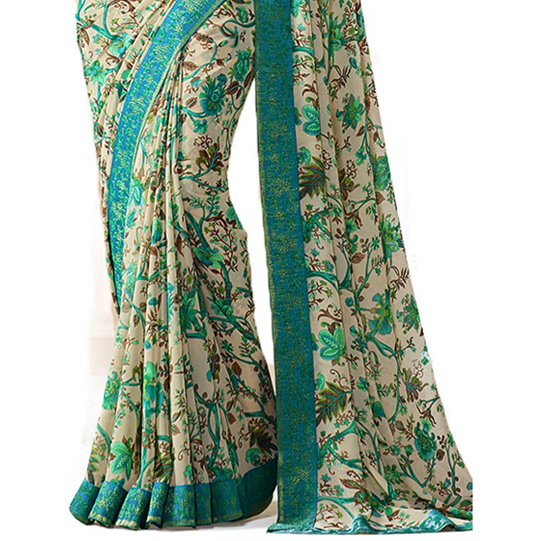 RAJESHWAR FASHION WITH RF Womens Floral Printed Georgette Sarees For Women With Jacquard Lace Border & Blouse(A15 FLOWER_Multicolored_Free Size 6.30 Mtr)
