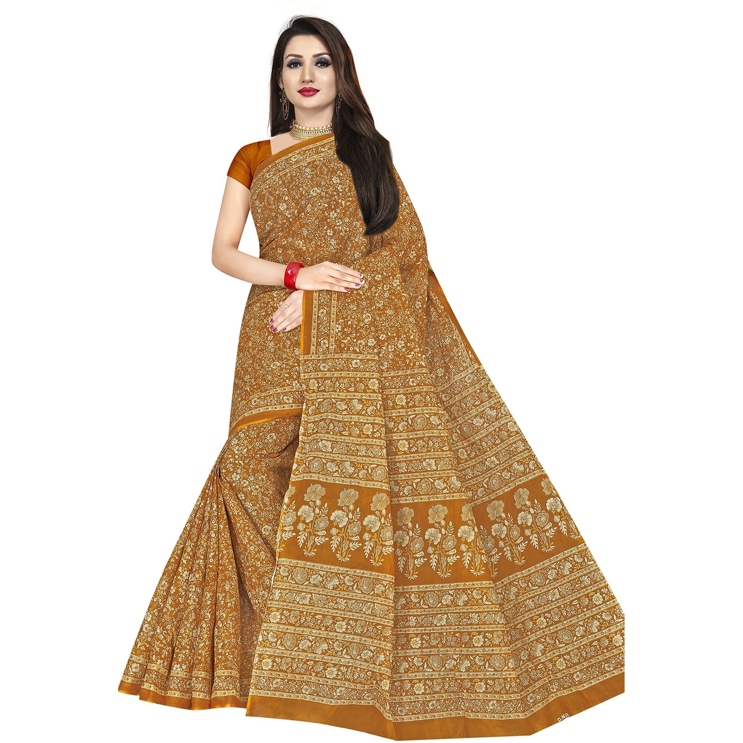 TAMAIRA FASHION Plain Weave Womens Pure Cotton Saree Without Blouse Piece (2336-Mustard)
