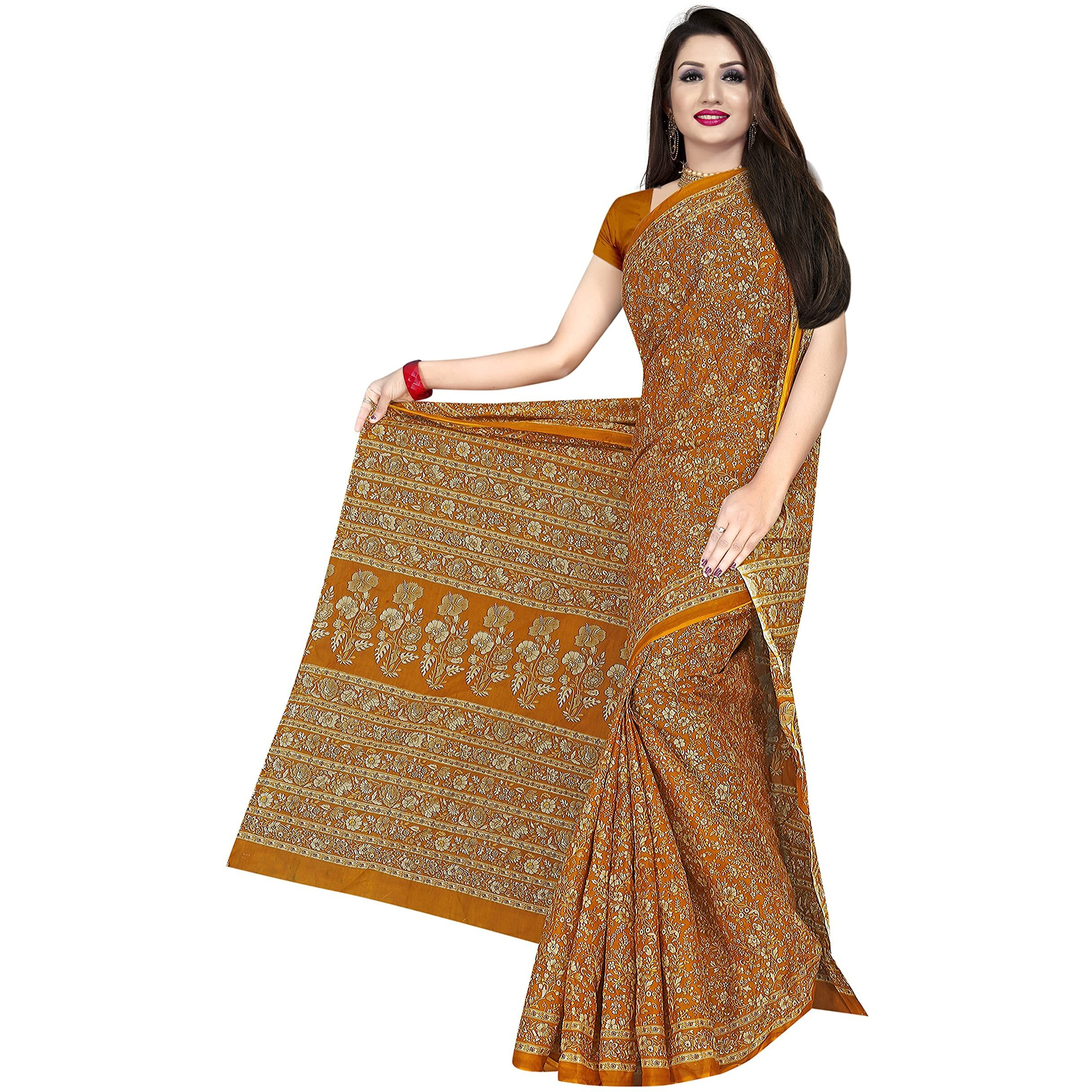 TAMAIRA FASHION Plain Weave Womens Pure Cotton Saree Without Blouse Piece (2336-Mustard)