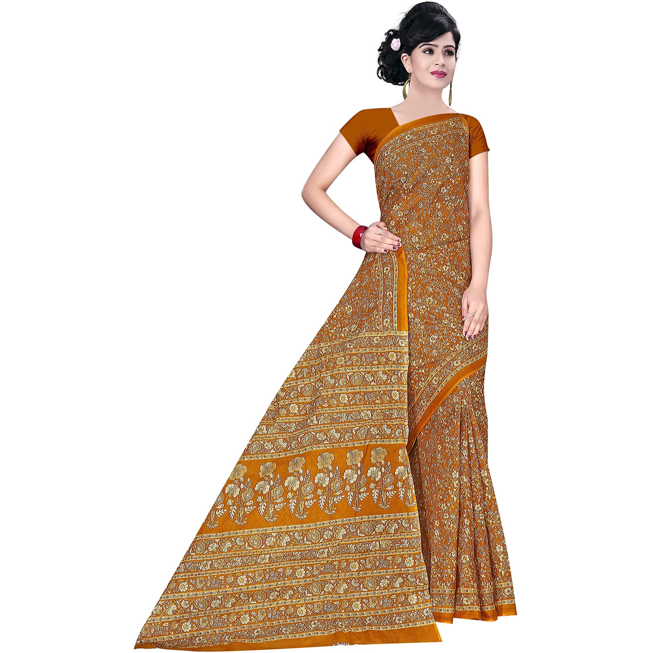 TAMAIRA FASHION Plain Weave Womens Pure Cotton Saree Without Blouse Piece (2336-Mustard)