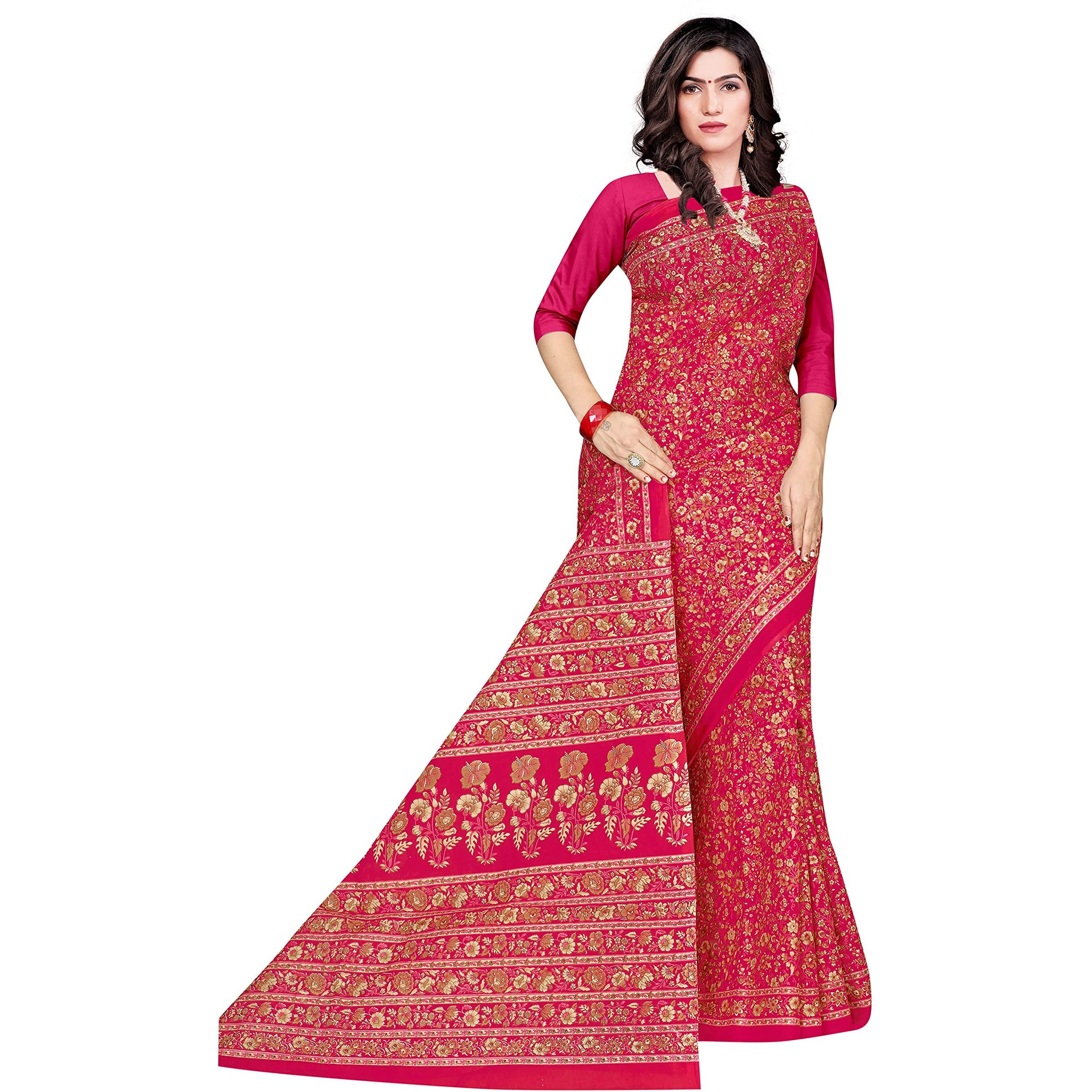 TAMAIRA FASHION Womens Plain Weave Pure Cotton Saree Without Blouse Piece(2336_Pink)