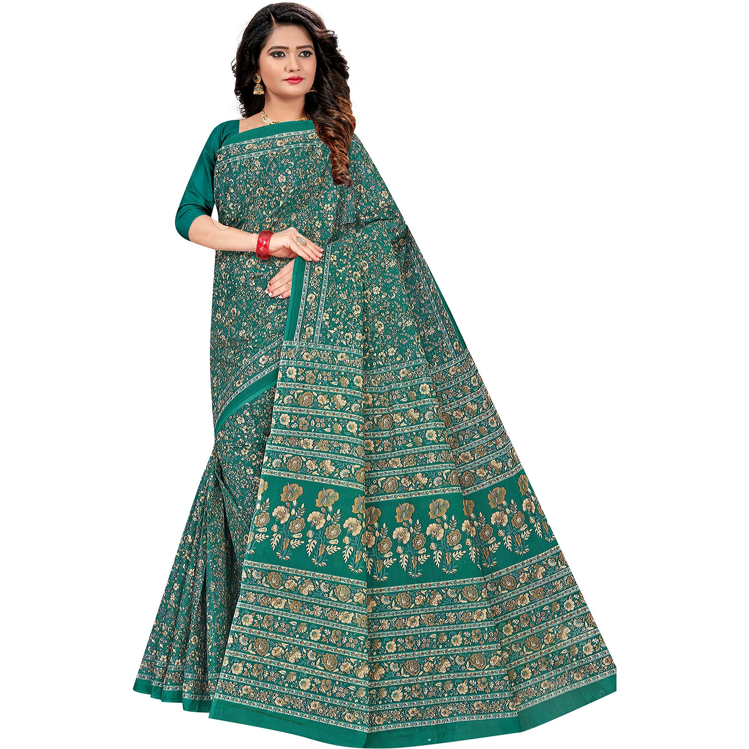 TAMAIRA FASHION Womens Plain Weave Pure Cotton Saree Without Blouse Piece(2336_SeaGreen)