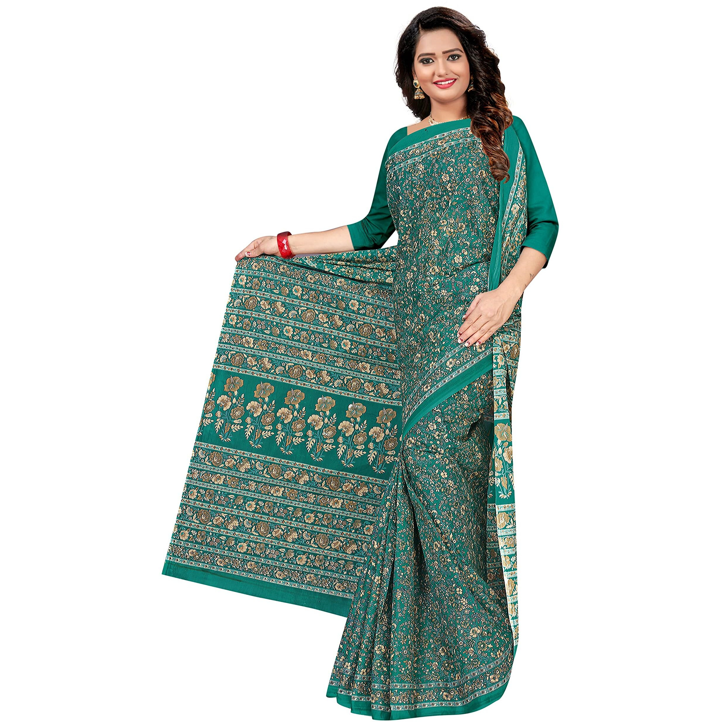 TAMAIRA FASHION Womens Plain Weave Pure Cotton Saree Without Blouse Piece(2336_SeaGreen)