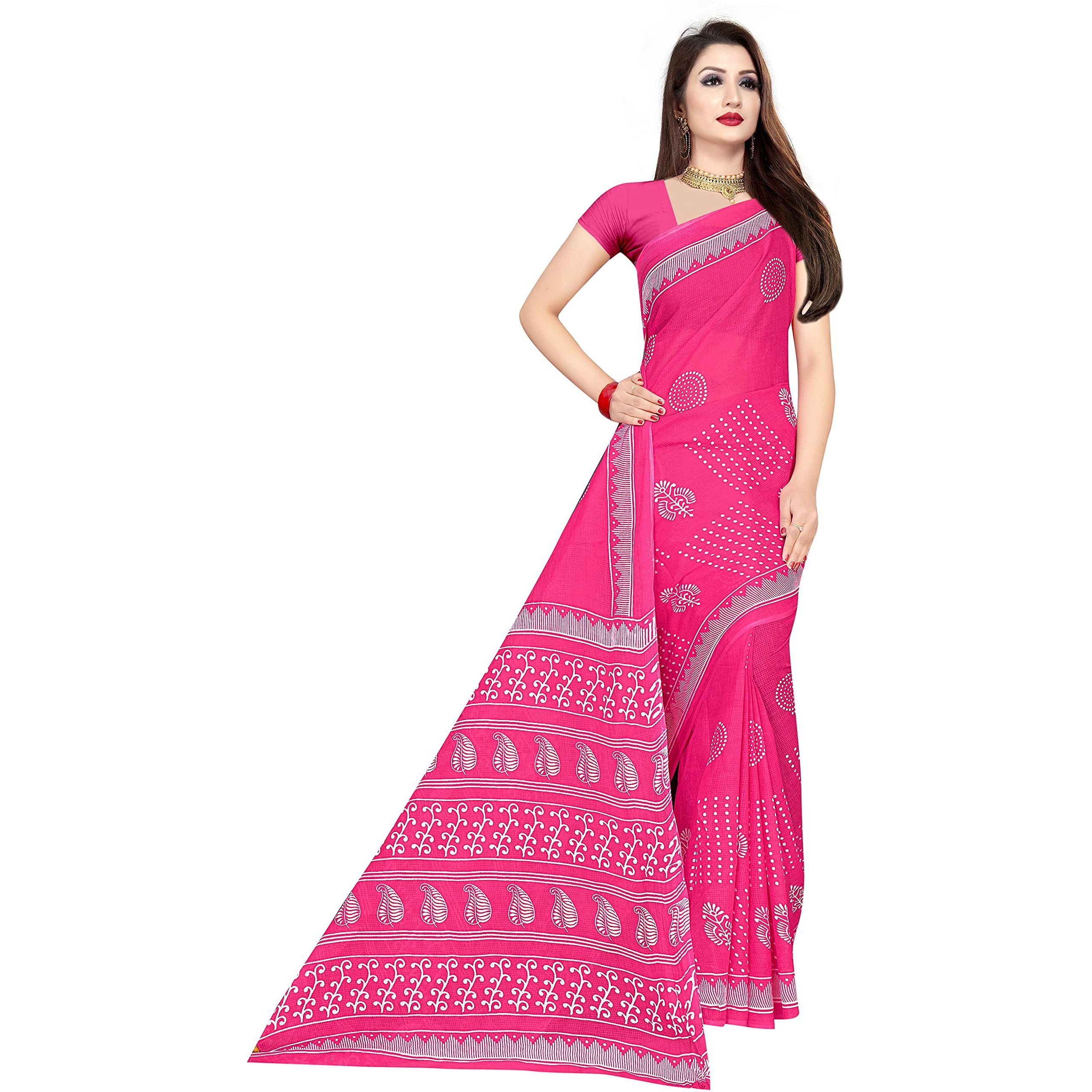 TAMAIRA FASHION Womens Moonga Doria Pure Cotton Saree Without Blouse Piece(1756_Pink)