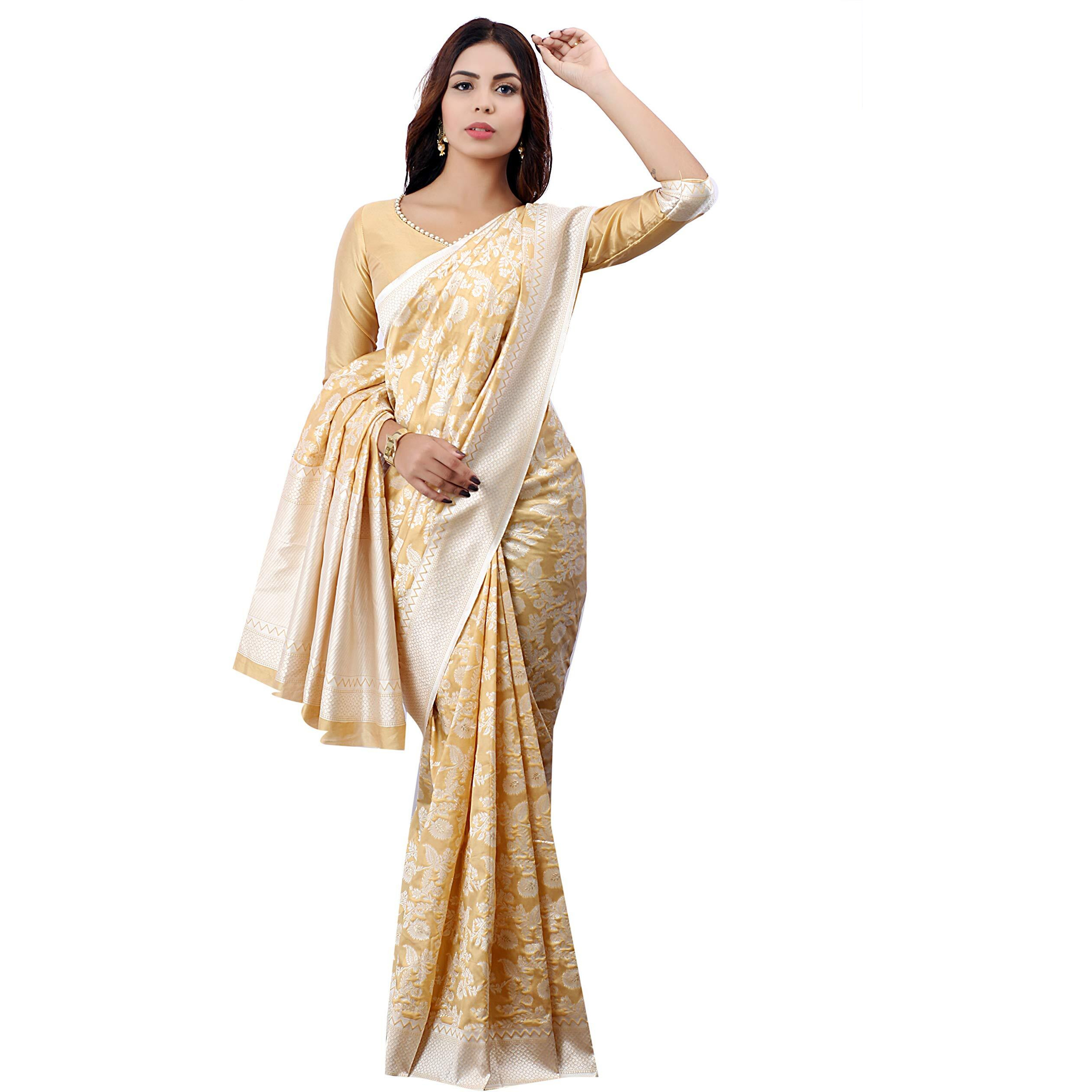 Glory Sarees Womens Banarasi Artificial Silk Saree With Blouse Piece (kara124-beige_Beige)