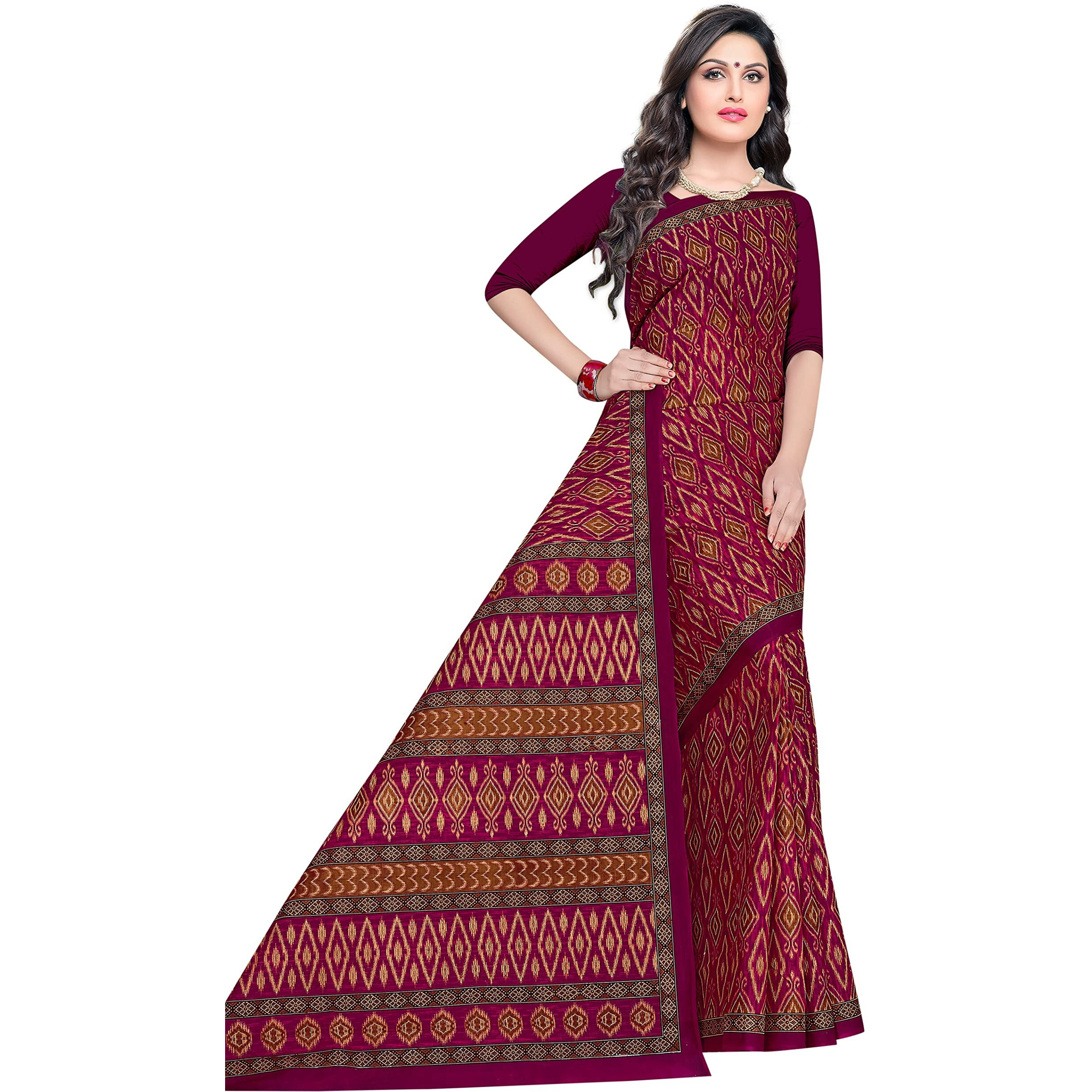 TAMAIRA FASHION Womens Plain Weave Pure Cotton Saree Without Blouse Piece(11027_Magenta)