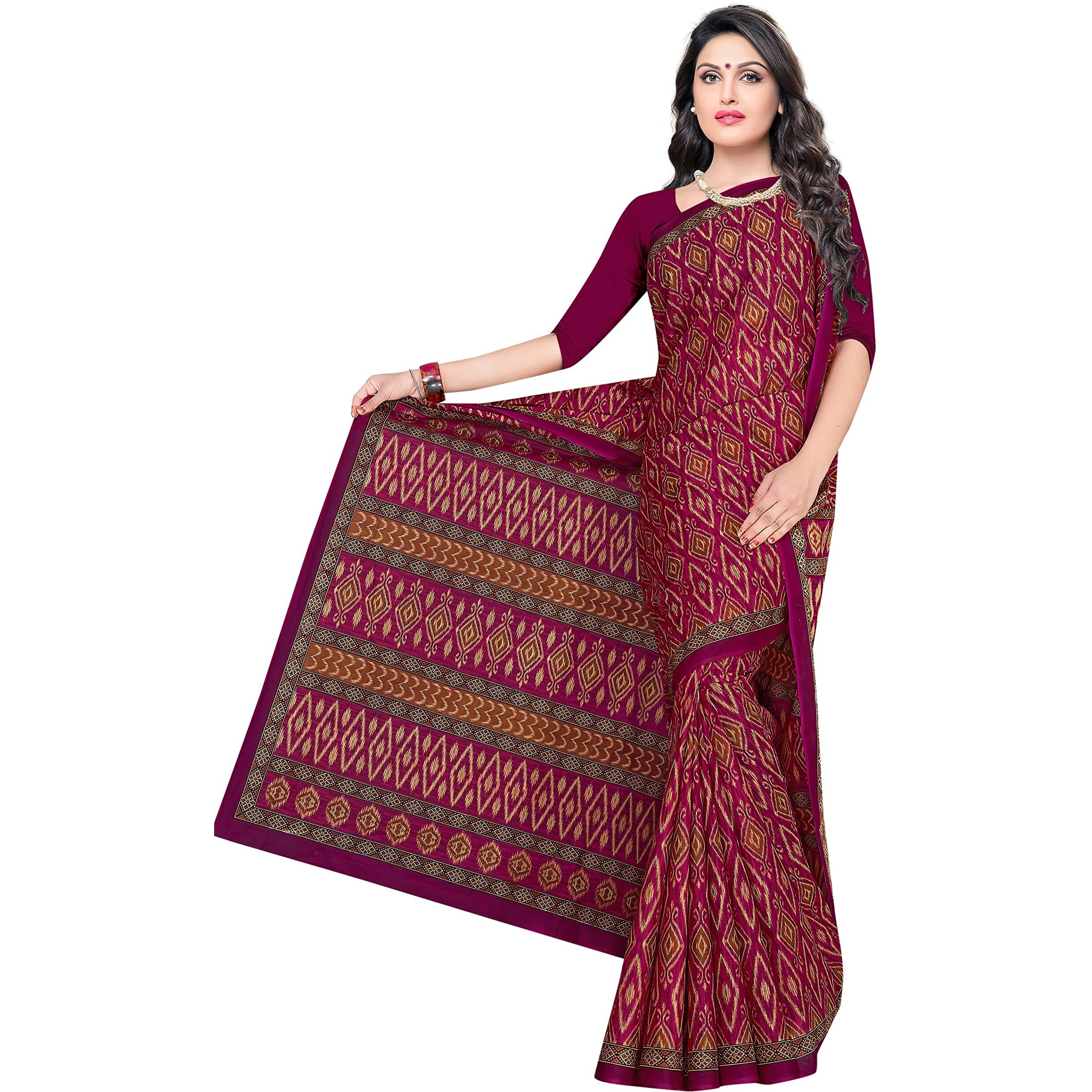TAMAIRA FASHION Womens Plain Weave Pure Cotton Saree Without Blouse Piece(11027_Magenta)
