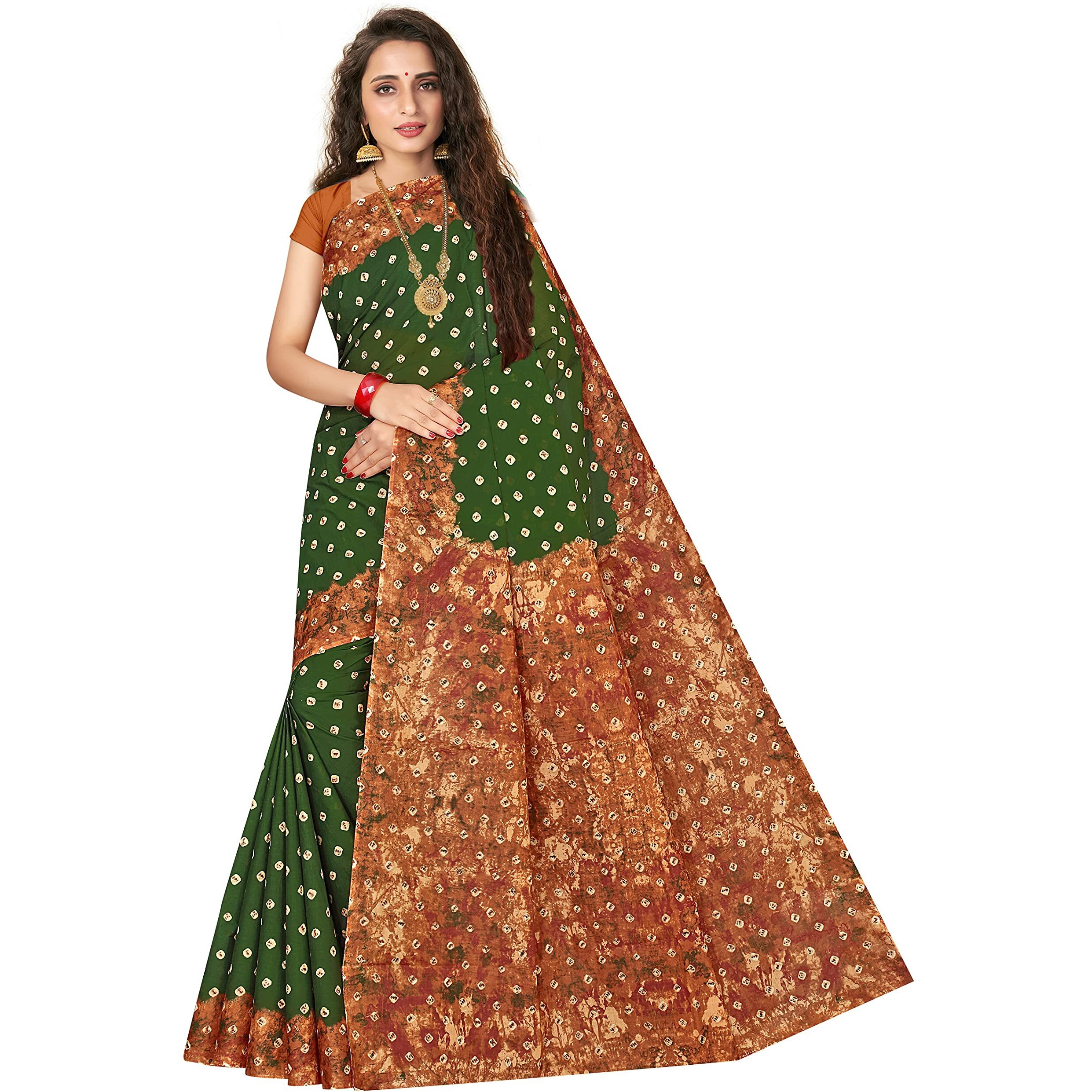 TAMAIRA FASHION Womens Plain Weave Pure Cotton Saree Without Blouse Piece(2355_Dark Green)
