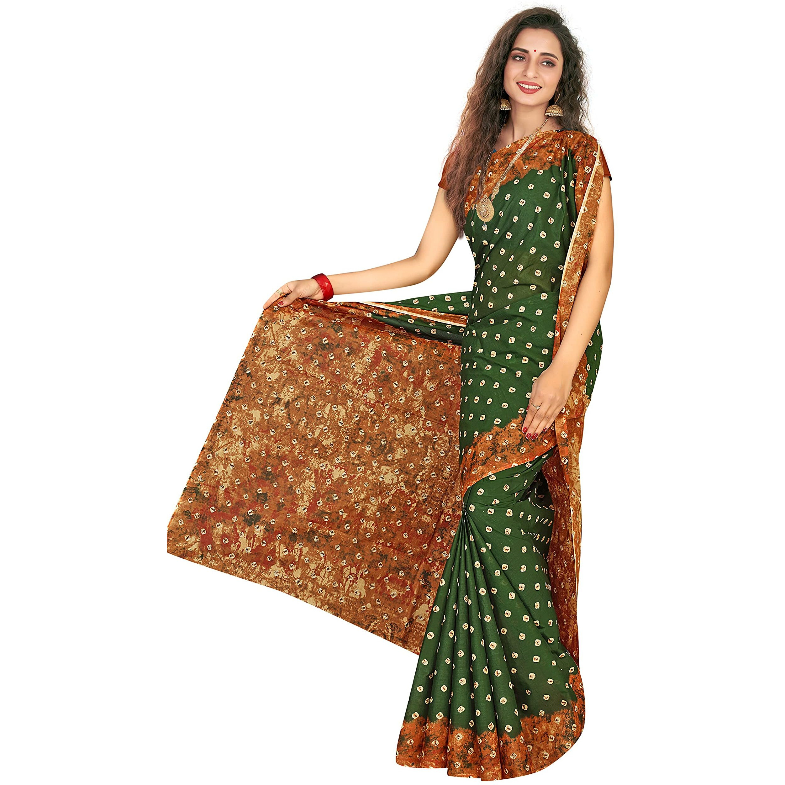TAMAIRA FASHION Womens Plain Weave Pure Cotton Saree Without Blouse Piece(2355_Dark Green)