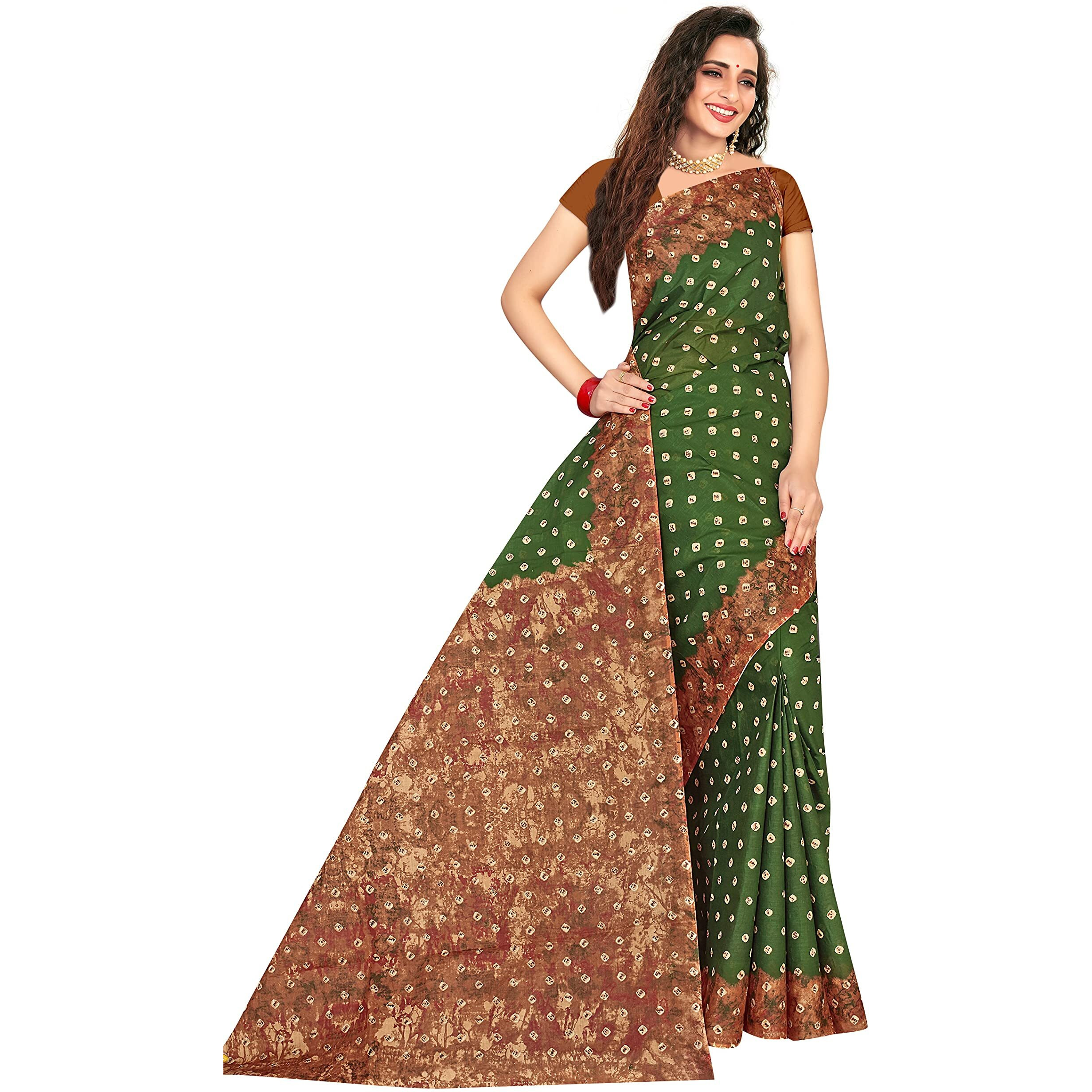TAMAIRA FASHION Womens Plain Weave Pure Cotton Saree Without Blouse Piece(2355_Dark Green)