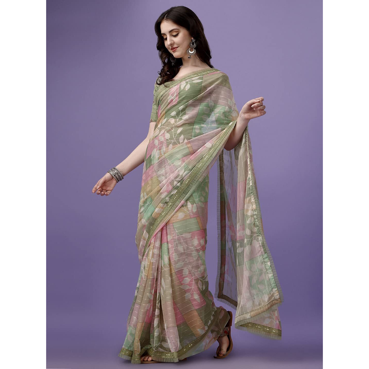 SUTRAM Printed Trendy Saree for Women With Blouse Piece_ST1764