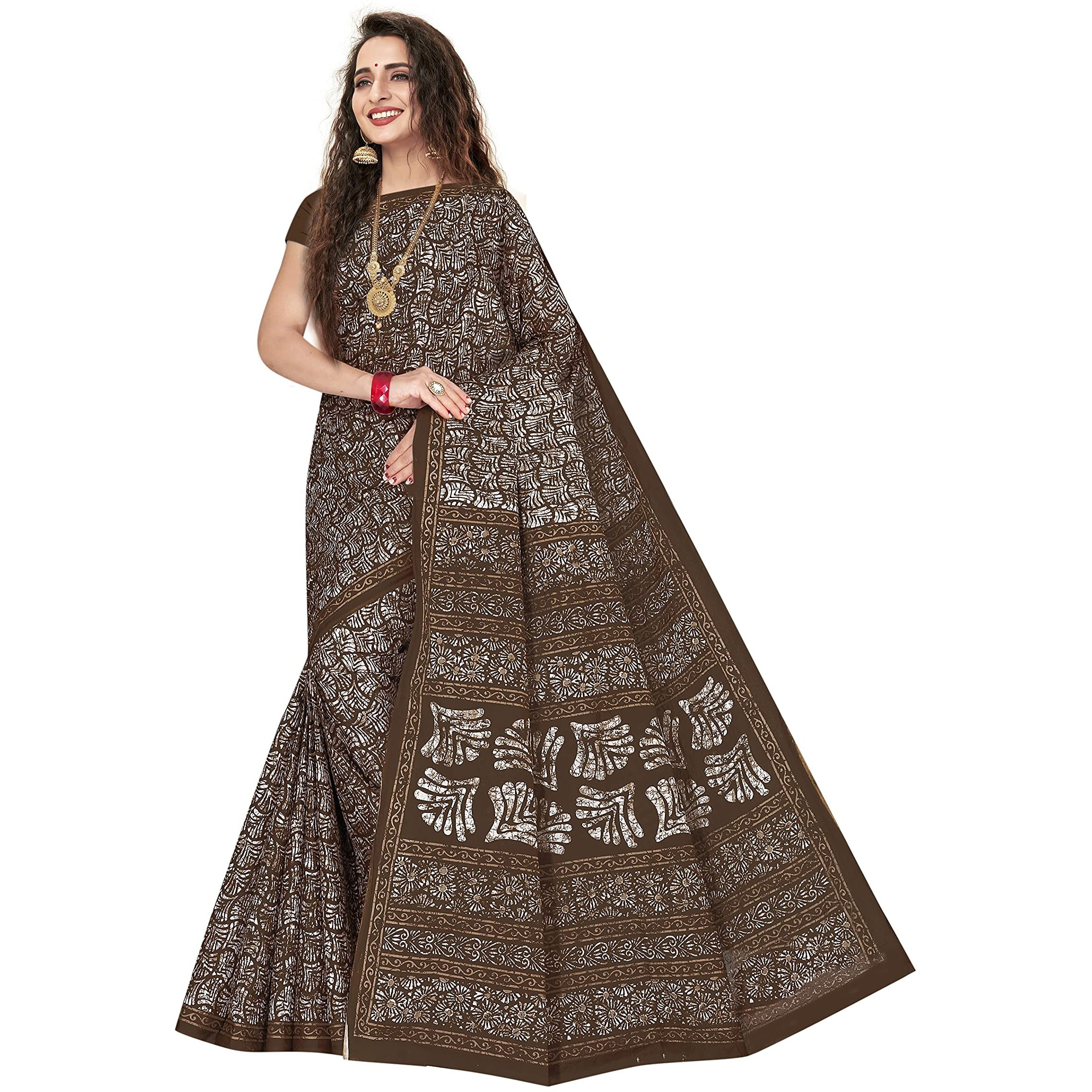 TAMAIRA FASHION Womens Plain Weave Pure Cotton Saree Without Blouse Piece(1654_CoffeeBeige)