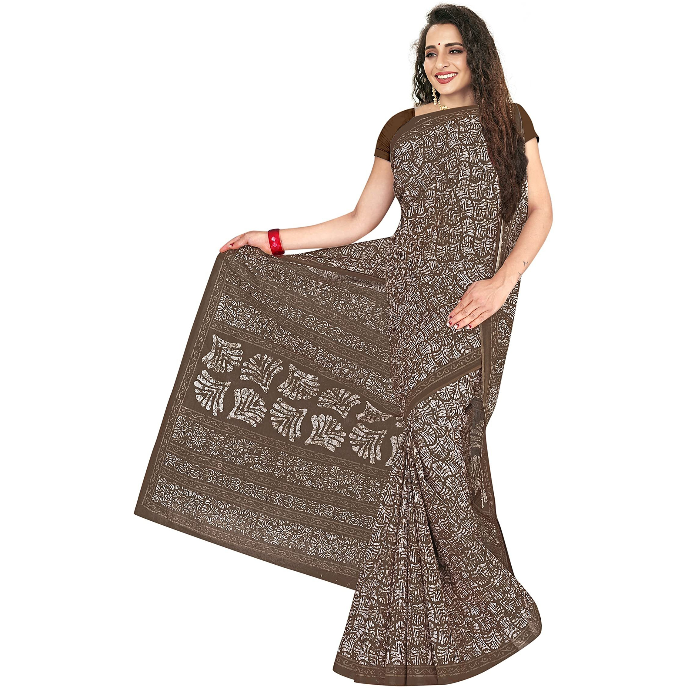 TAMAIRA FASHION Womens Plain Weave Pure Cotton Saree Without Blouse Piece(1654_CoffeeBeige)