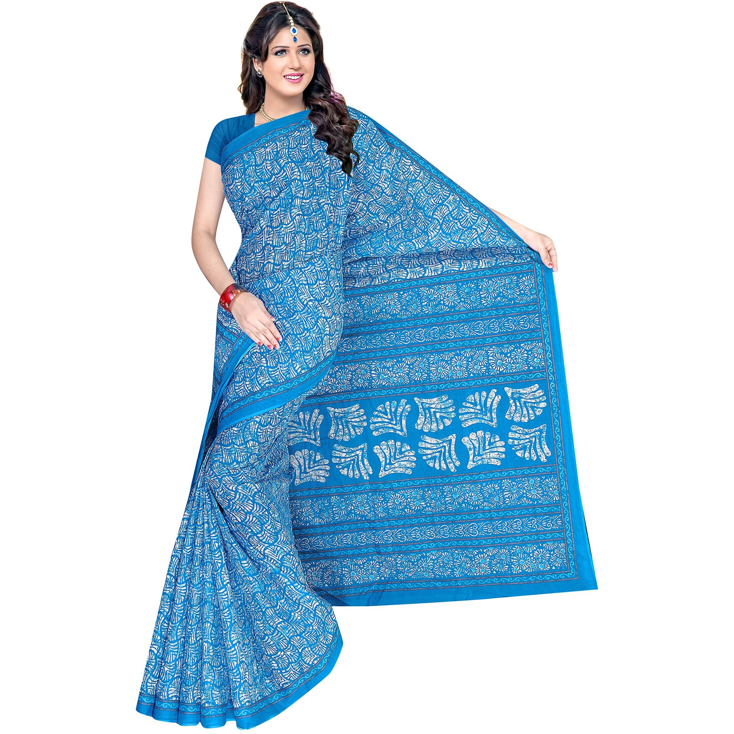 TAMAIRA FASHION Womens Plain Weave Pure Cotton Saree Without Blouse Piece (1654_Malmal_Turquoise)