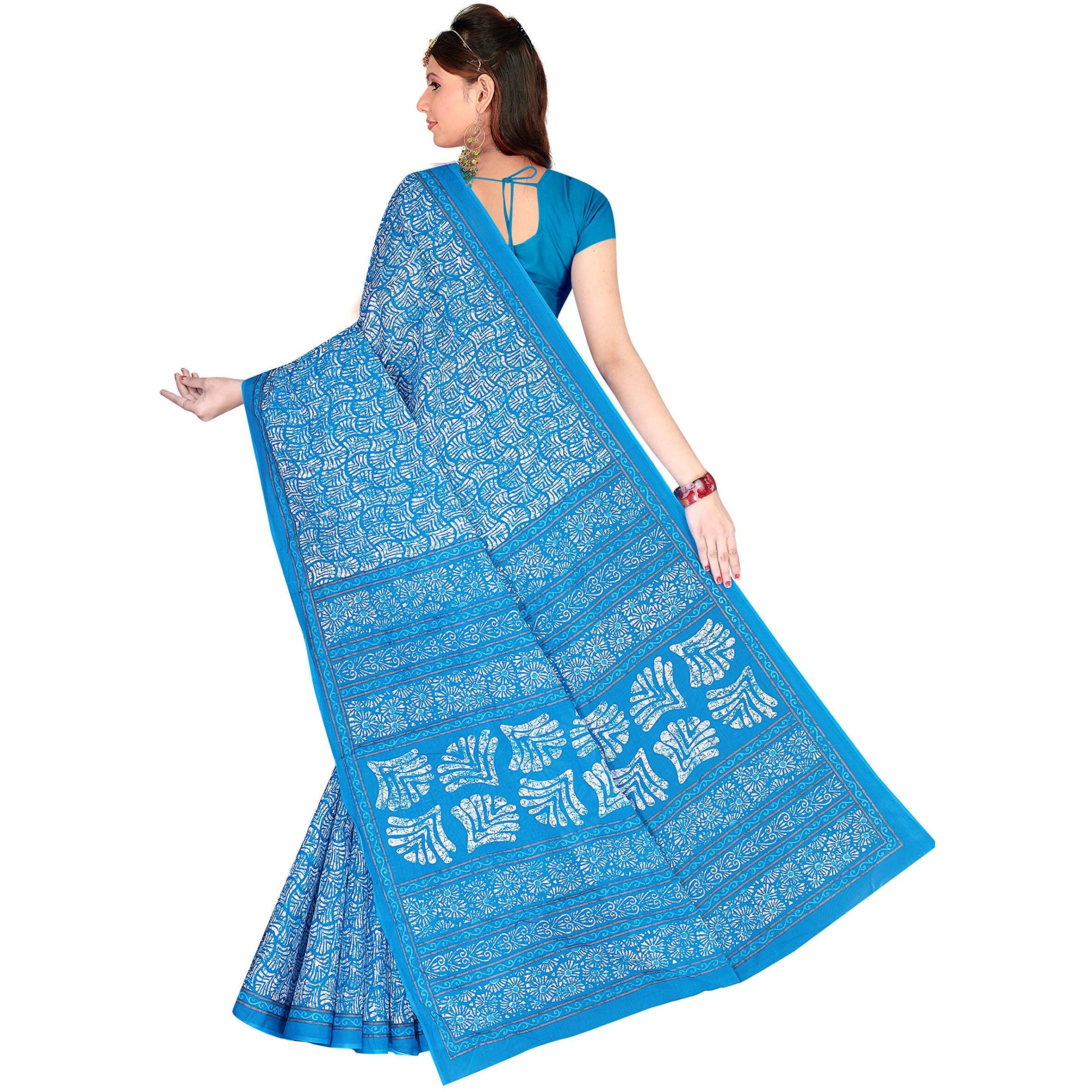 TAMAIRA FASHION Womens Plain Weave Pure Cotton Saree Without Blouse Piece (1654_Malmal_Turquoise)