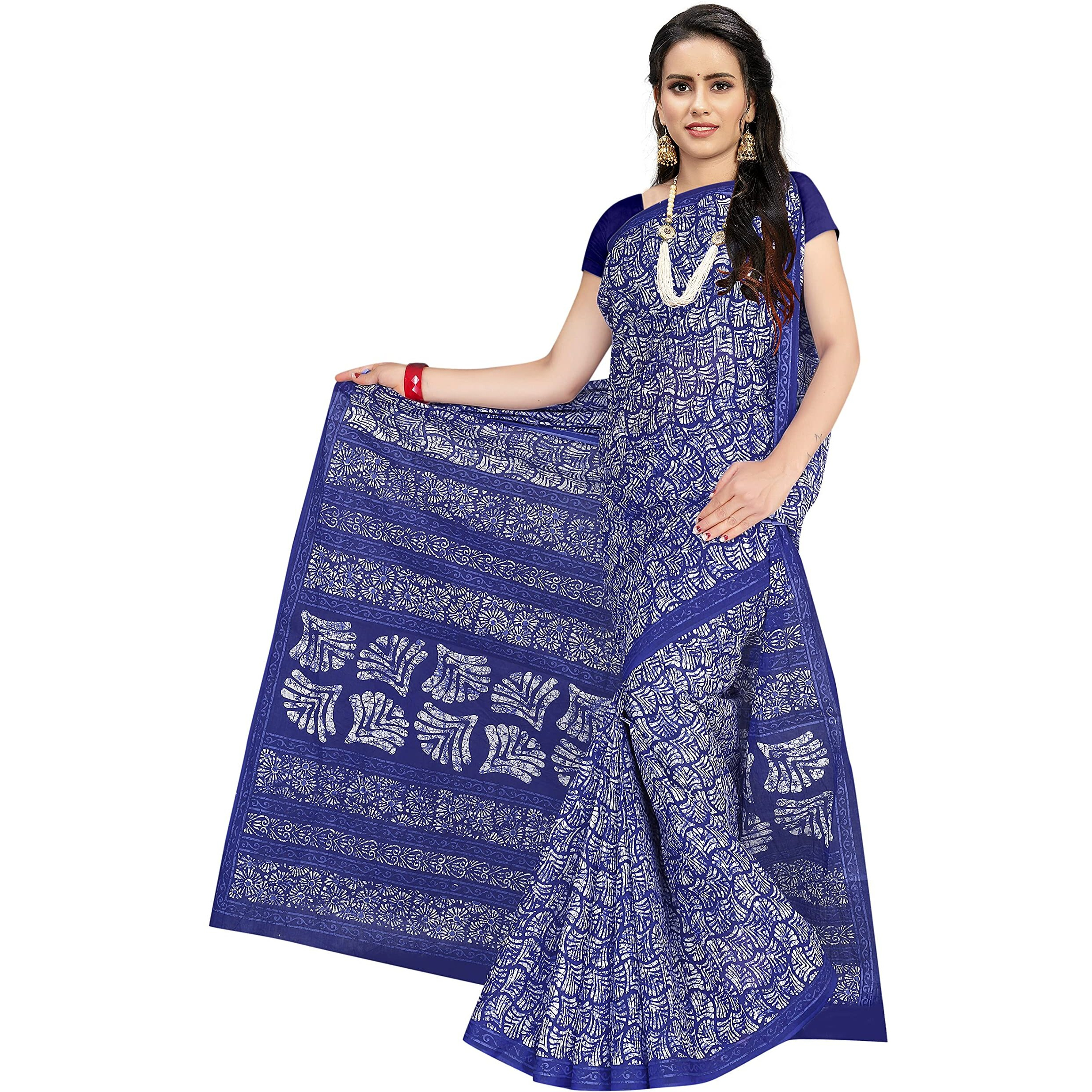 TAMAIRA FASHION Womens Plain Weave Pure Cotton Saree Without Blouse Piece(1654_Blue)