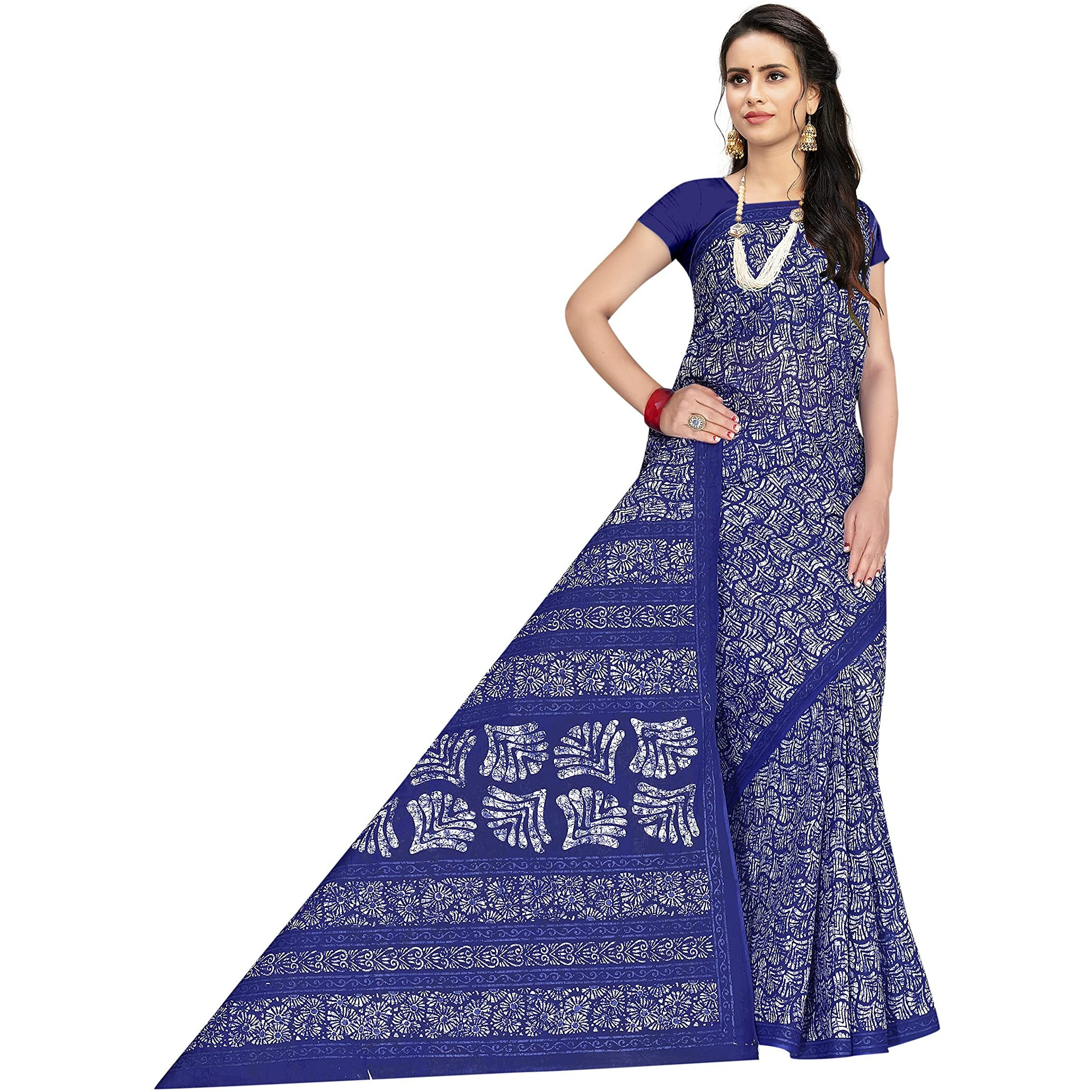 TAMAIRA FASHION Womens Plain Weave Pure Cotton Saree Without Blouse Piece(1654_Blue)