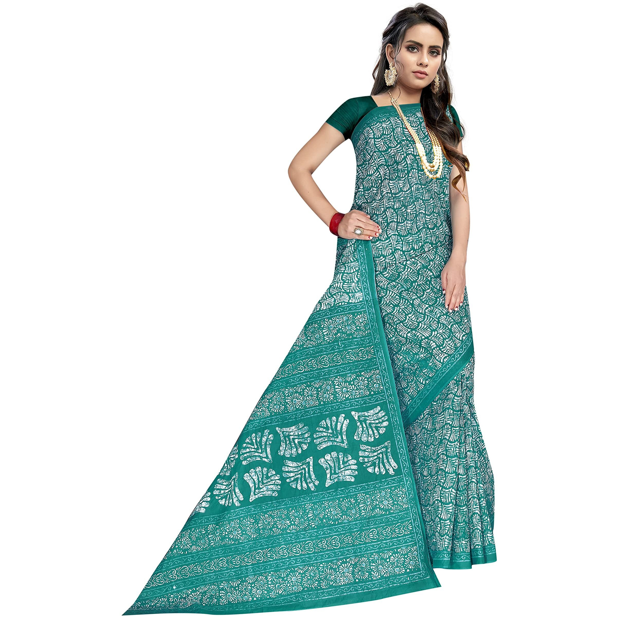 TAMAIRA FASHION Womens Plain Weave Pure Cotton Saree Without Blouse Piece(1654_Seagreen)