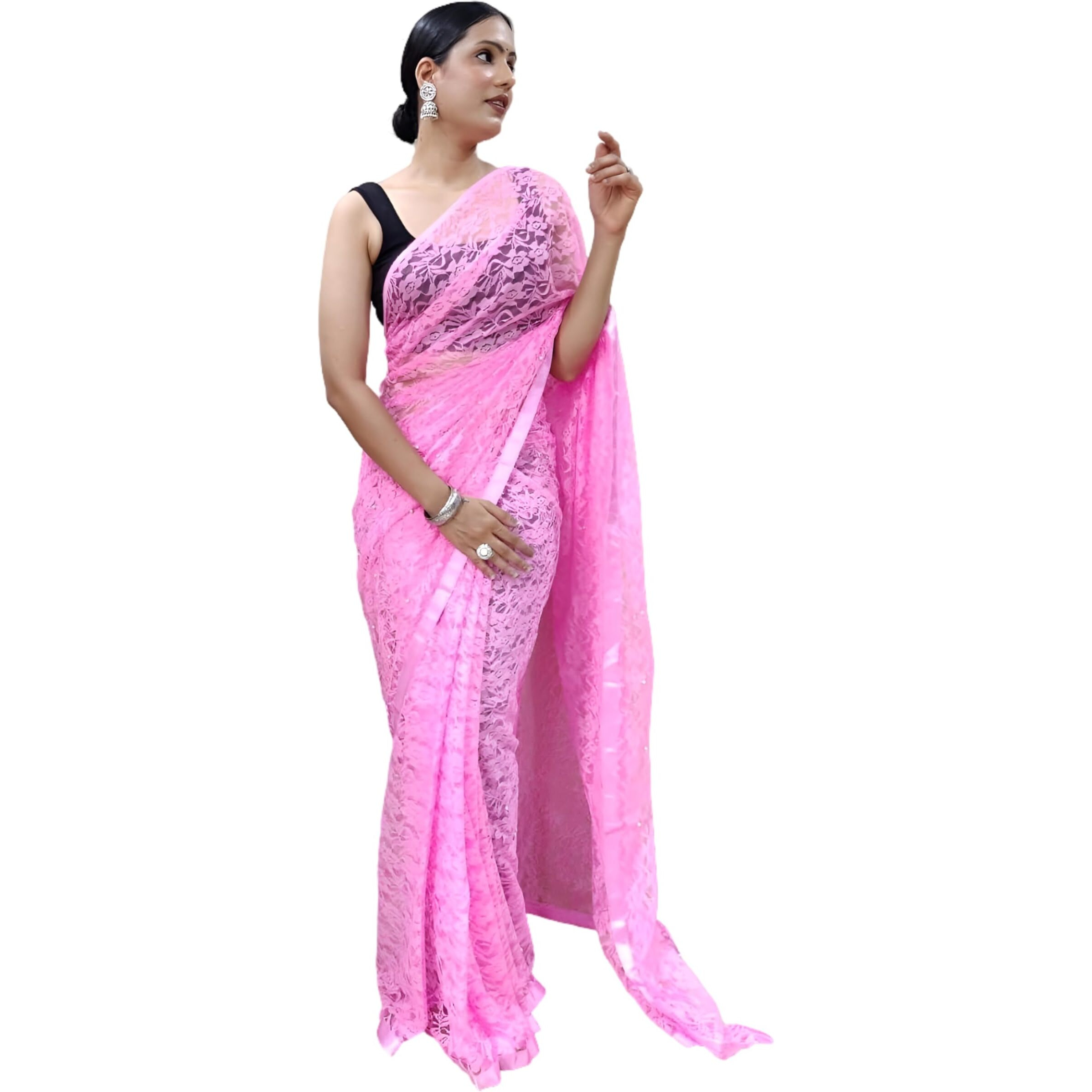 Sidhidata Womens Rasal Net Pearl Aari work Ready To Wear one Minute Saree With Unstitched Blouse Piece (Rasal Baby Pink_Baby Pink_Free Size)