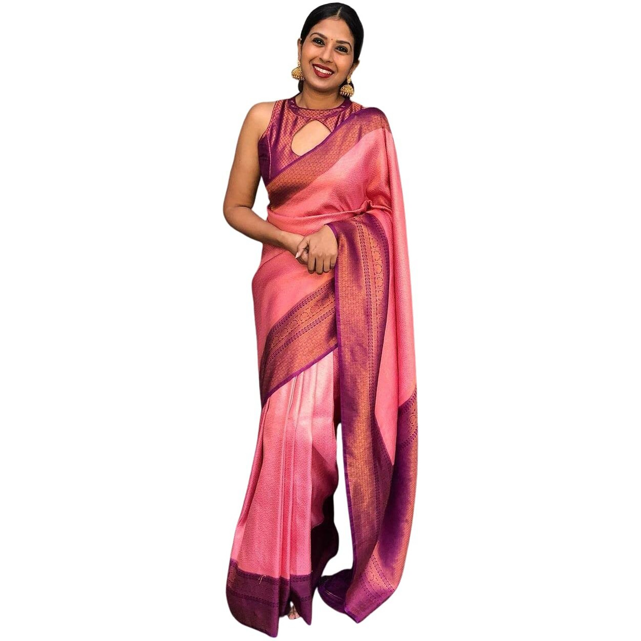SGF11- Womens Kanjivaram Soft Silk Saree With Blouse Piece (Pink)