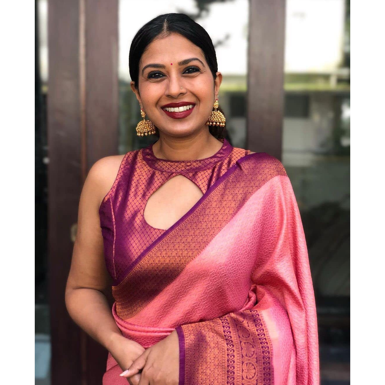 SGF11- Womens Kanjivaram Soft Silk Saree With Blouse Piece (Pink)