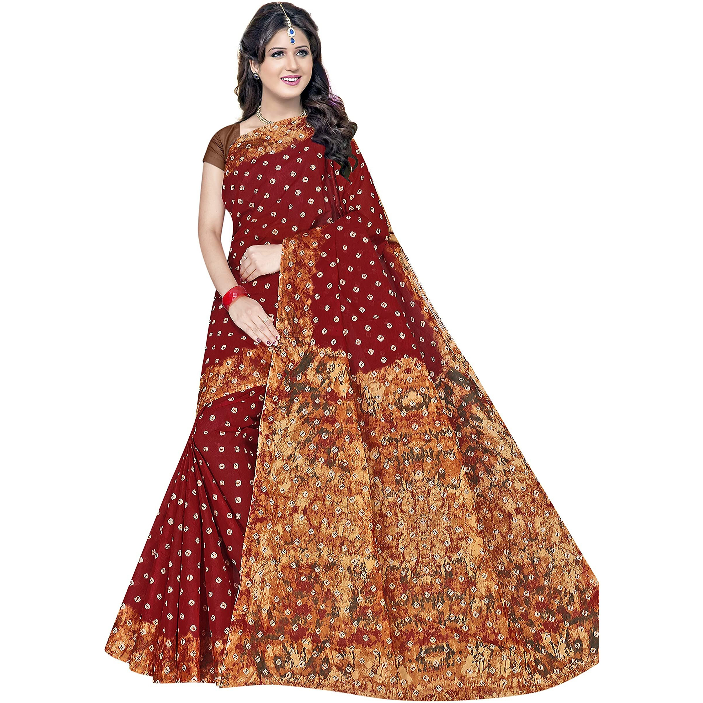 TAMAIRA FASHION Plain Weave Womens Pure Cotton Saree Without Blouse Piece (2355_Maroon)
