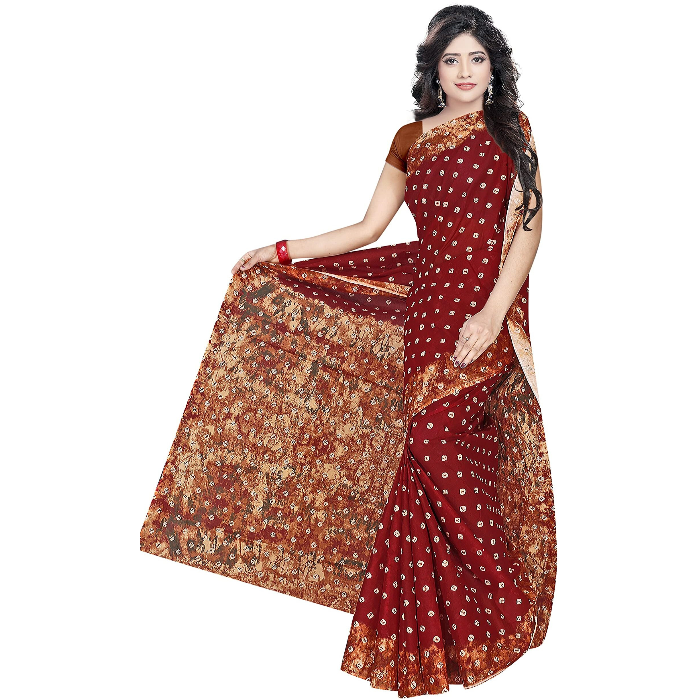 TAMAIRA FASHION Plain Weave Womens Pure Cotton Saree Without Blouse Piece (2355_Maroon)