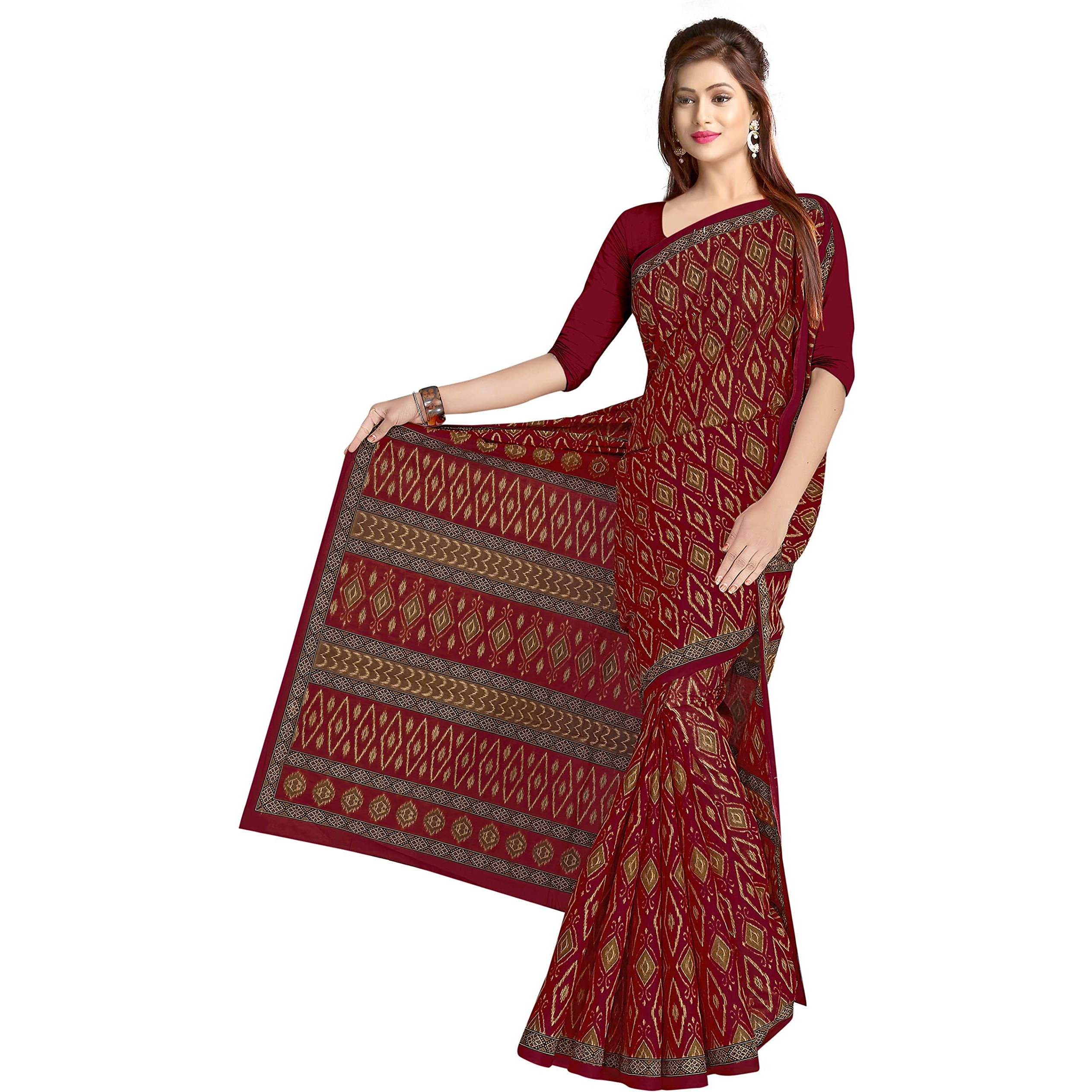 TAMAIRA FASHION Womens Plain Weave Pure Cotton Saree Without Blouse Piece(11027_Maroon)