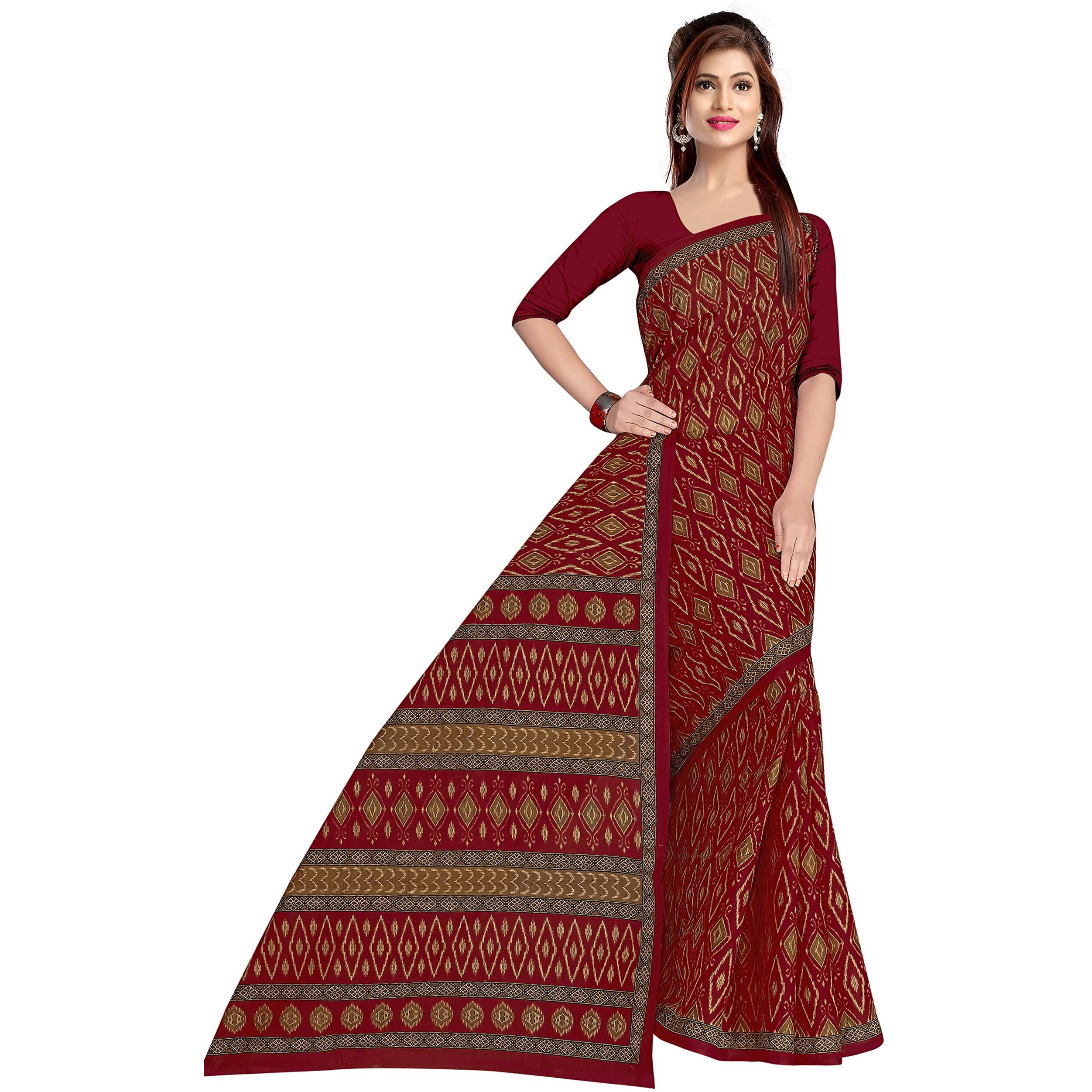 TAMAIRA FASHION Womens Plain Weave Pure Cotton Saree Without Blouse Piece(11027_Maroon)