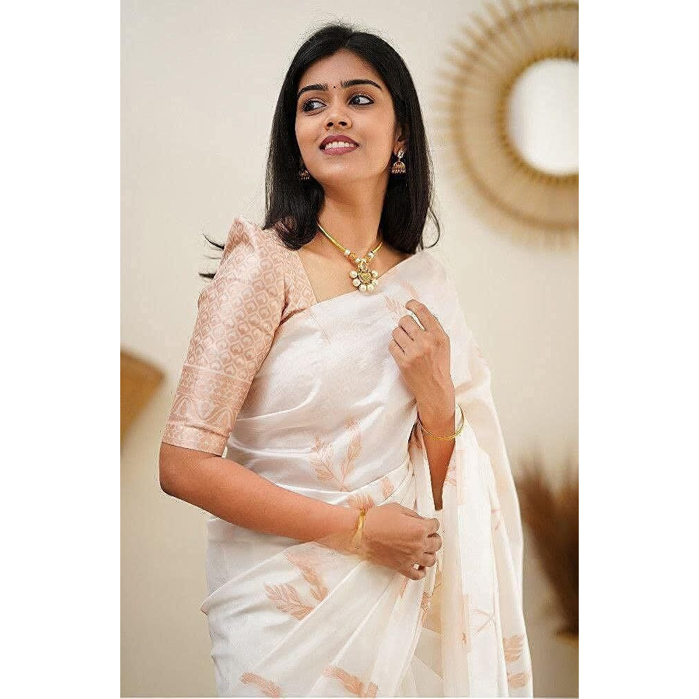 Yashika Womens Trendy Cotton Silk White Color Saree with Blouse Material(PANKHI WHITE)