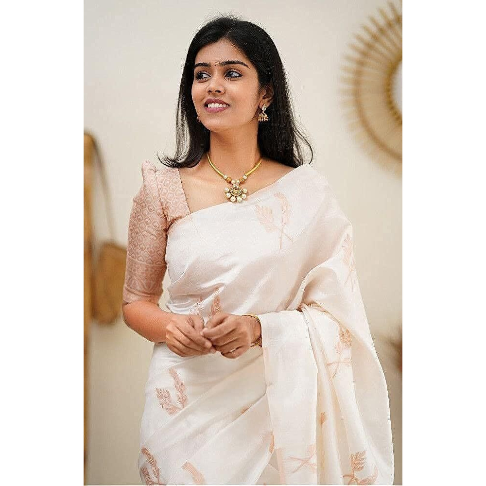 Yashika Womens Trendy Cotton Silk White Color Saree with Blouse Material(PANKHI WHITE)