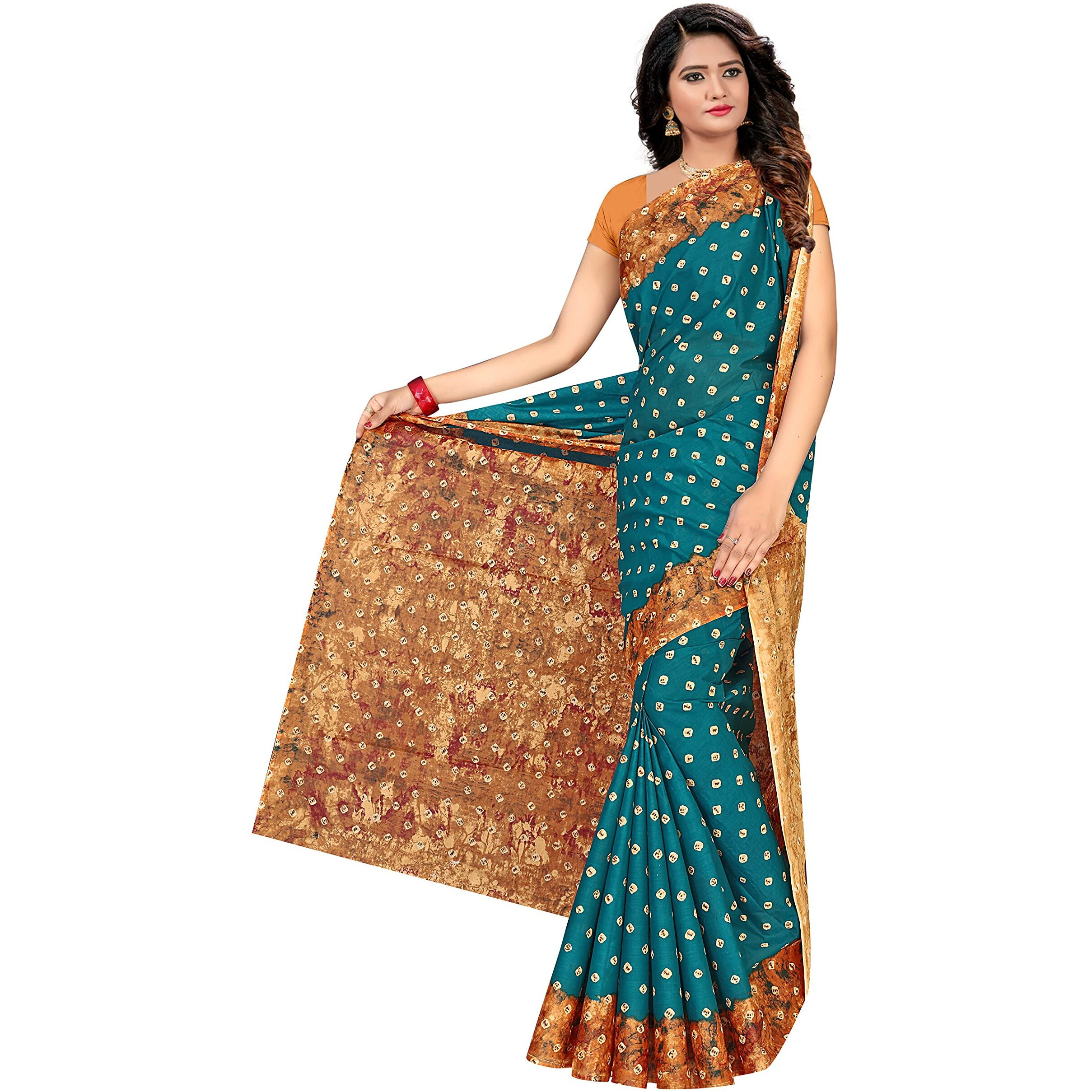 TAMAIRA FASHION Womens Plain Weave Pure Cotton Saree Without Blouse Piece(2355_Seagreen)