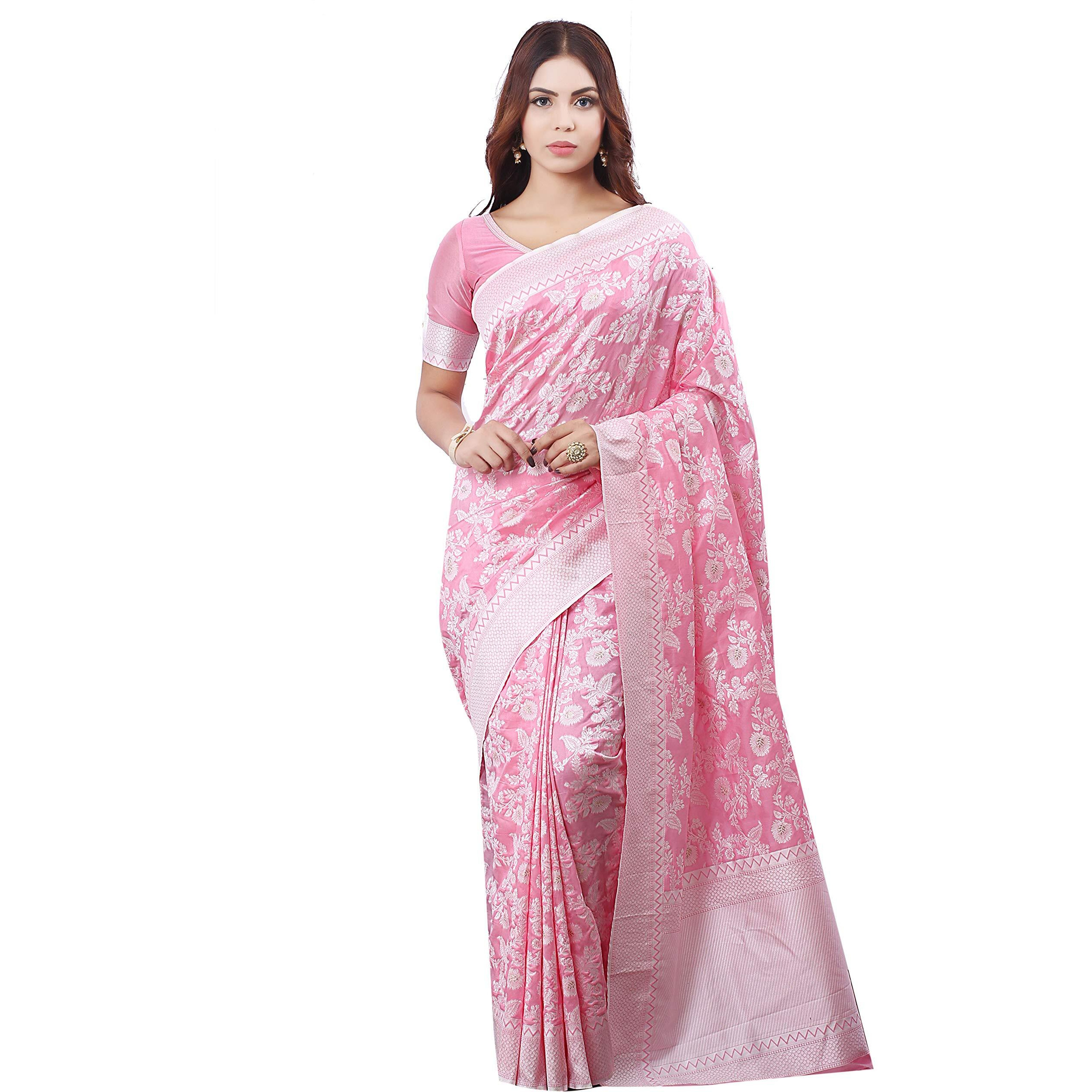 Glory Sarees Womens Banarasi Artificial Silk Saree With Blouse Piece (kara124-pink_Pink)