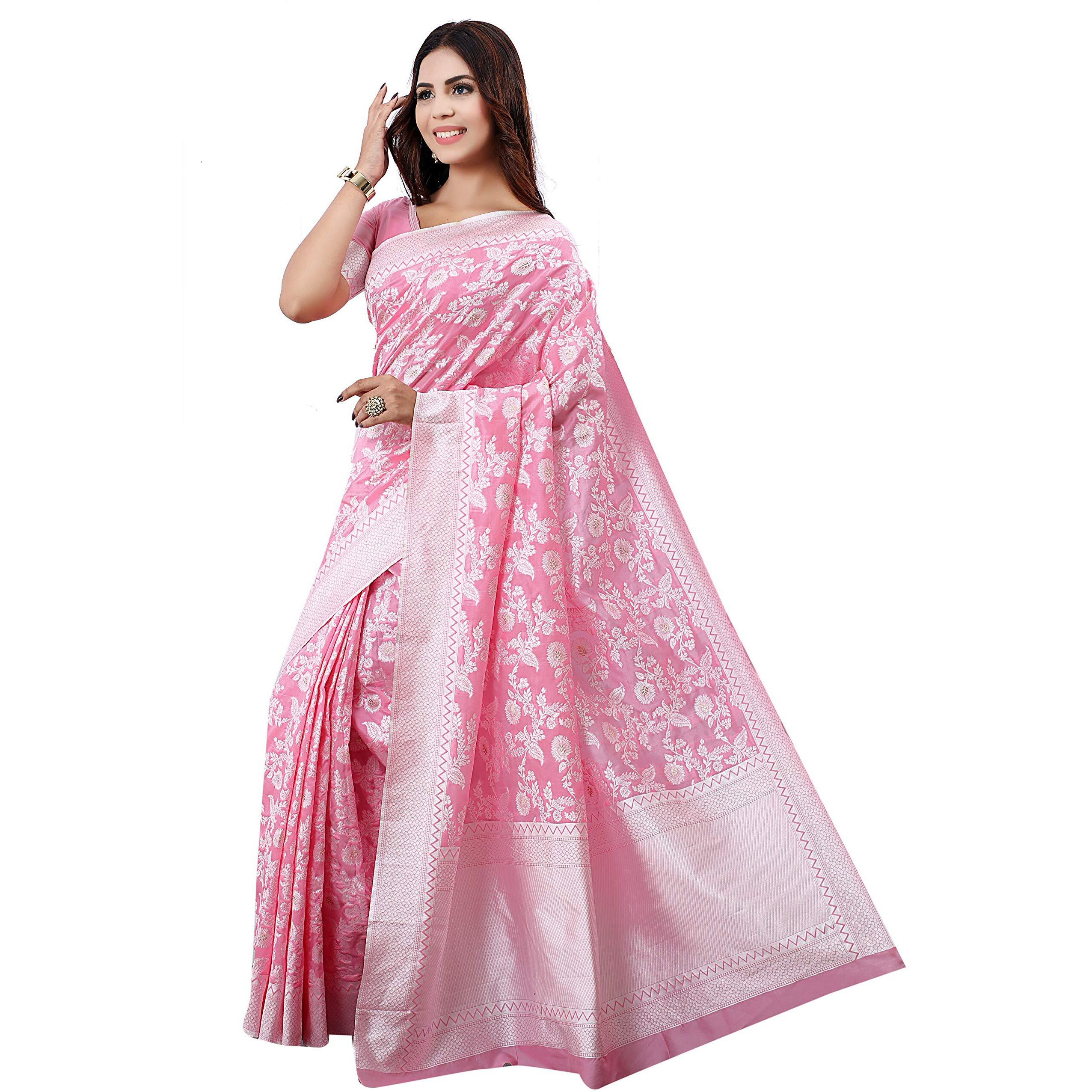 Glory Sarees Womens Banarasi Artificial Silk Saree With Blouse Piece (kara124-pink_Pink)