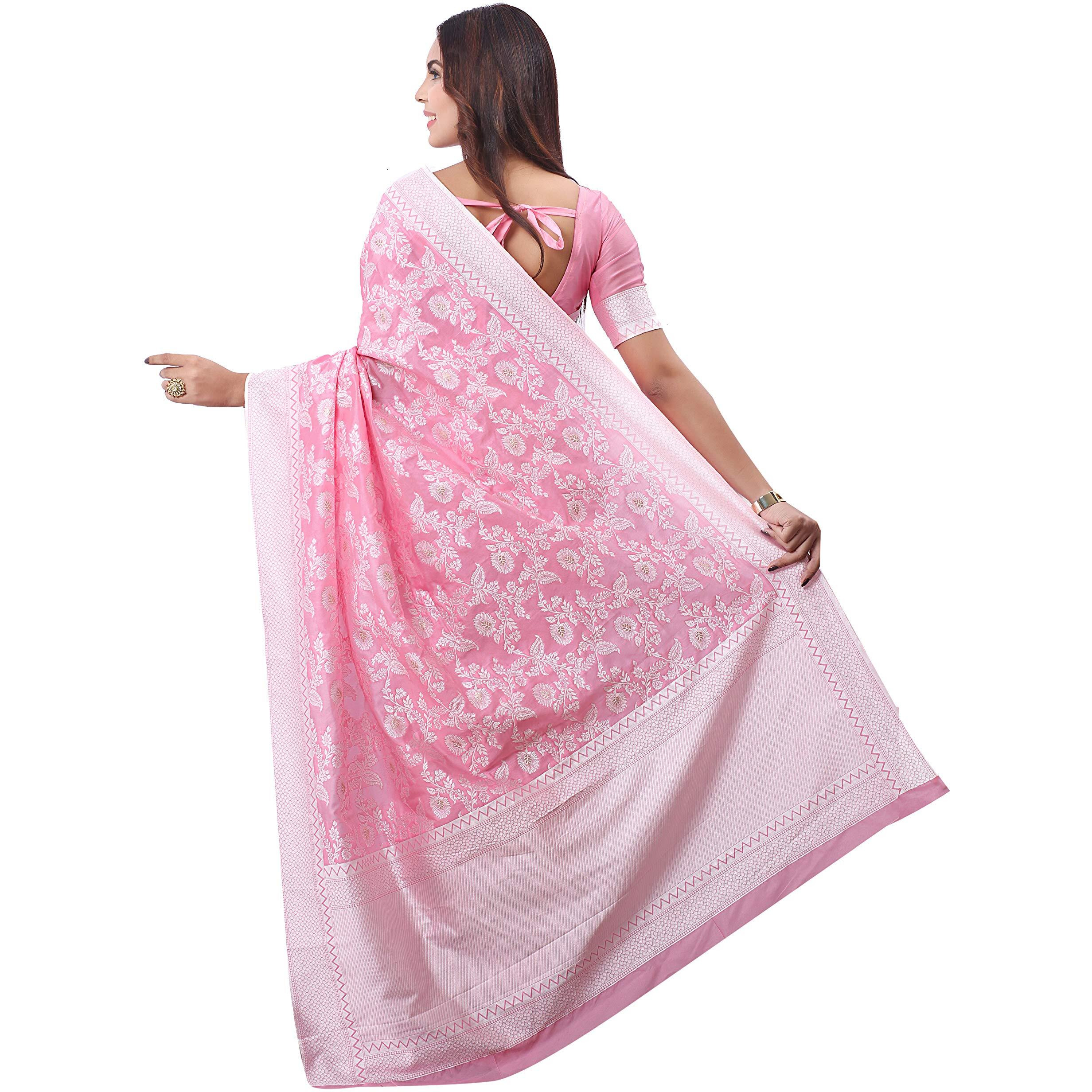Glory Sarees Womens Banarasi Artificial Silk Saree With Blouse Piece (kara124-pink_Pink)