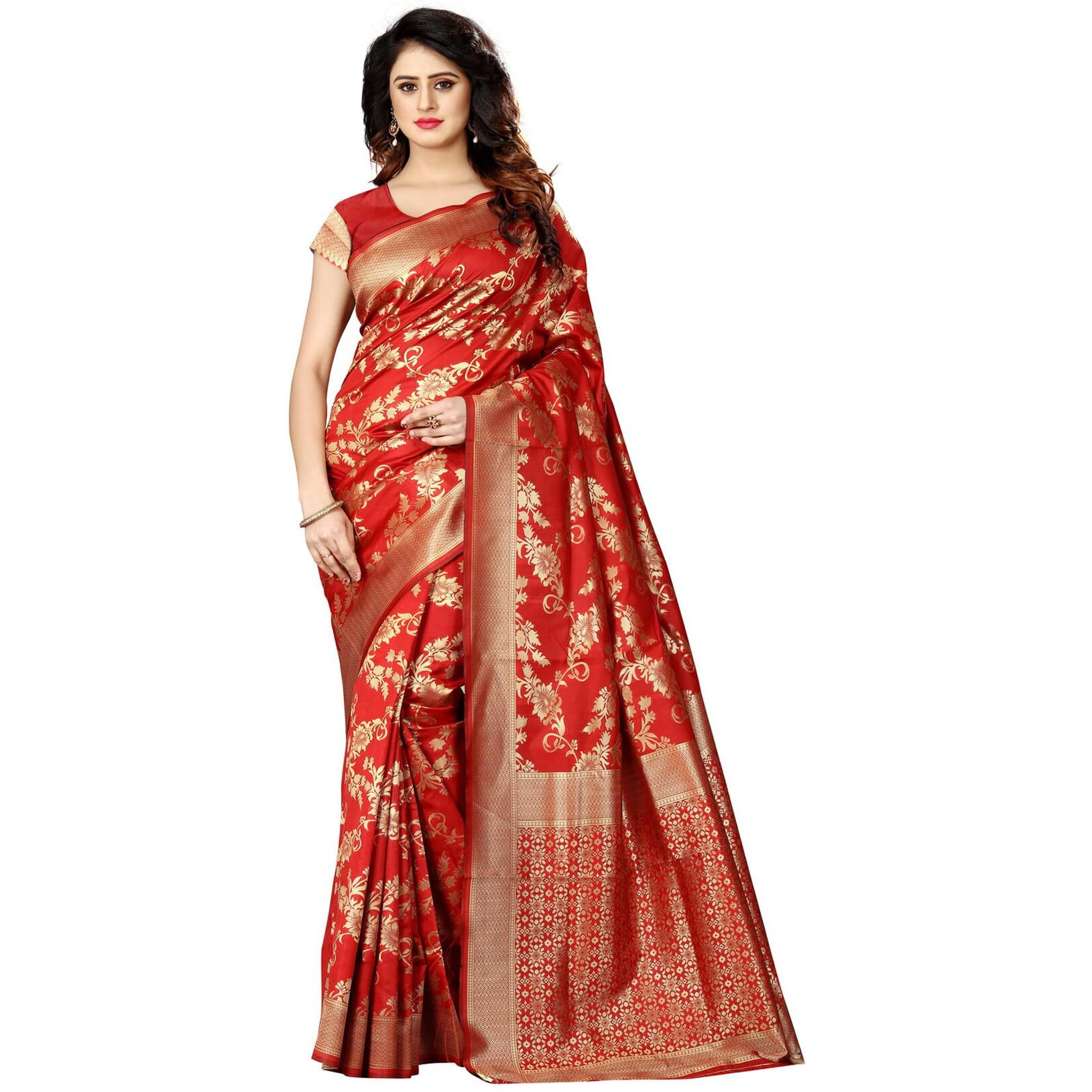 Sugathari Womens Banarasi Saree Pure Kanjivaram Silk Saree Soft new ladies 2023 Design Wear Pattu Sarees Latest Cotton Party Sari collections With Blouse Piece for Wedding sadi (SAM PARI-37 RED)